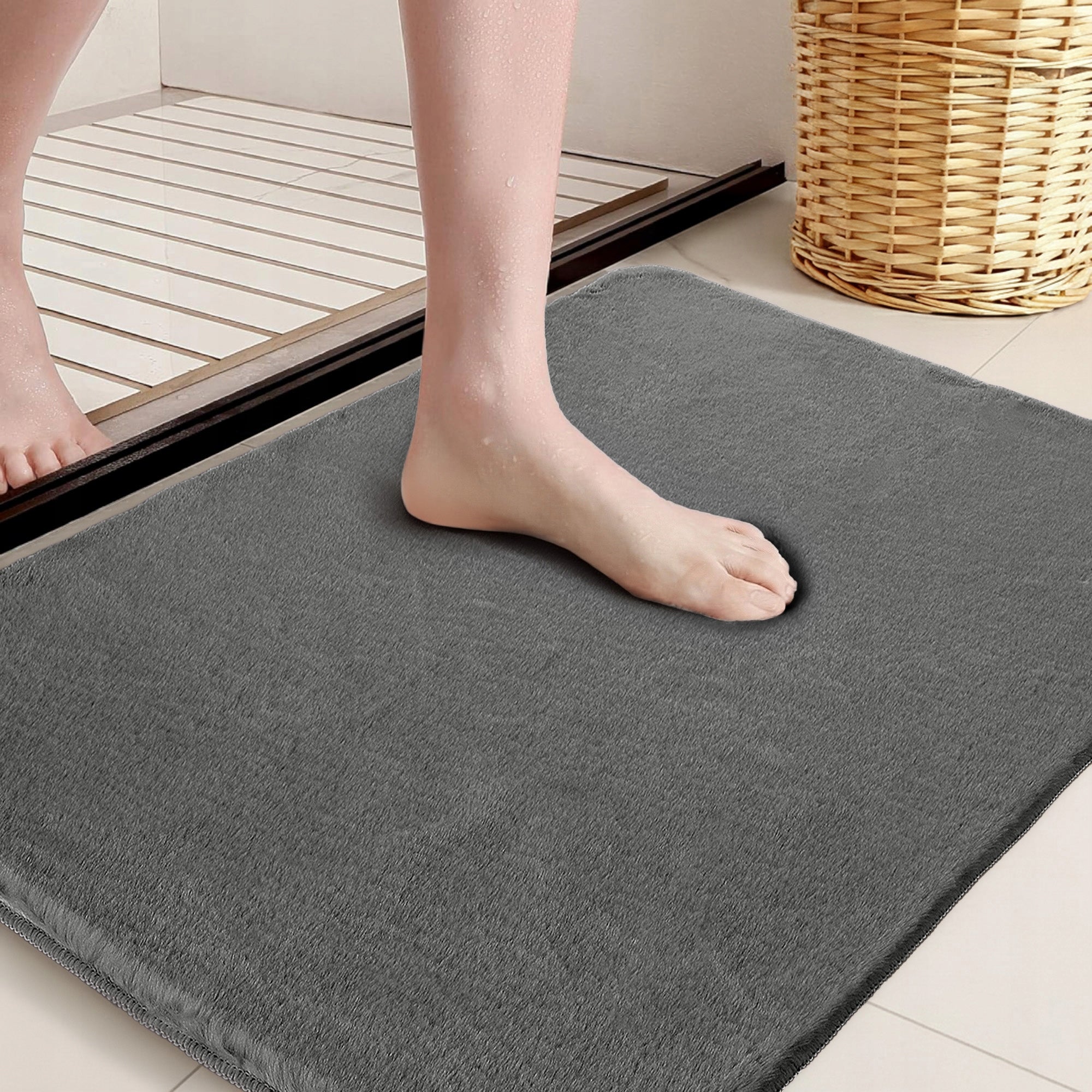 Bathroom Rug Anti-slip Soft Moonbeam 60×90cm Graphite DarianA
