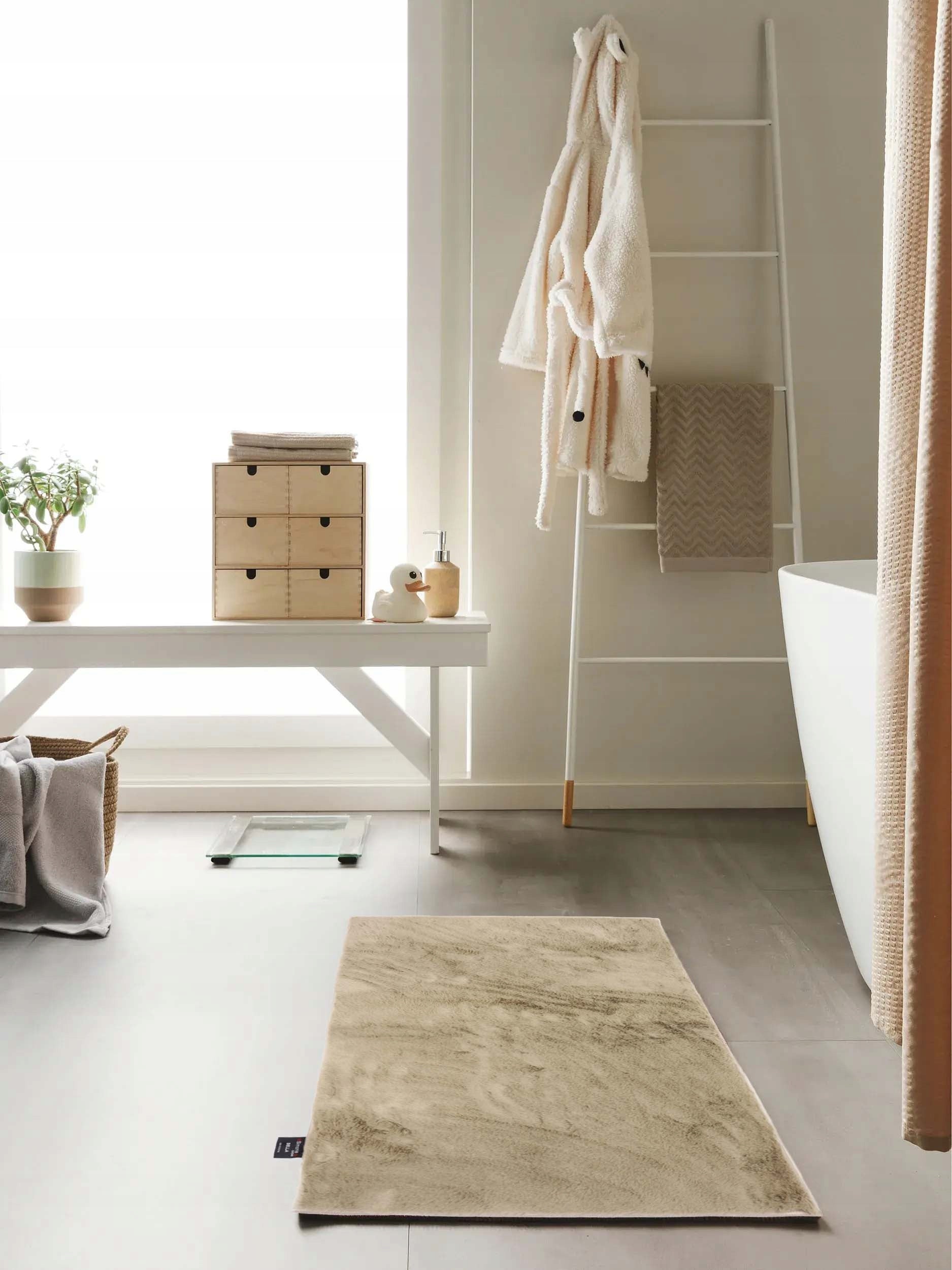 Bathroom Rug Anti-slip Soft Rabbit Beige 80x120 cm Bella Length 120 cm