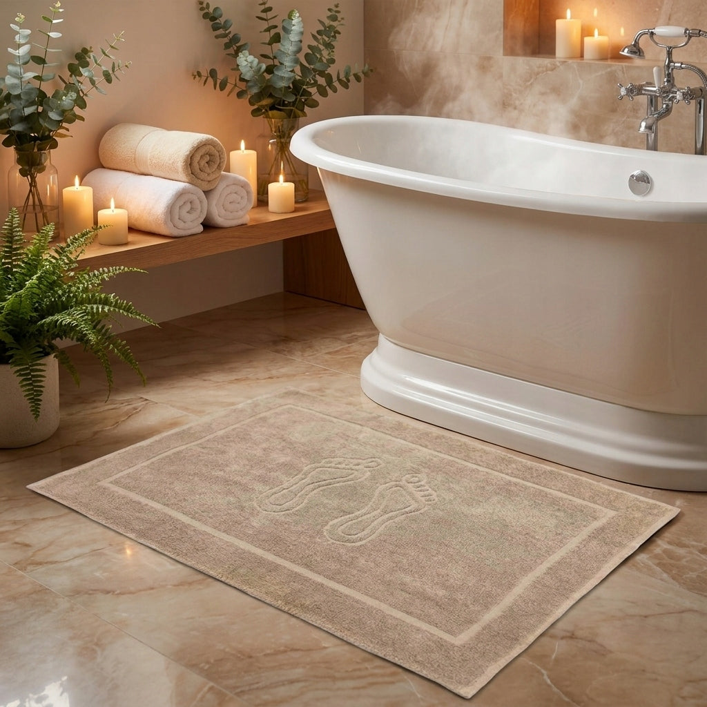 Bathroom Rug Cotton 100% Hotel Shower Mat 50x70cm Beige Length 70 cm