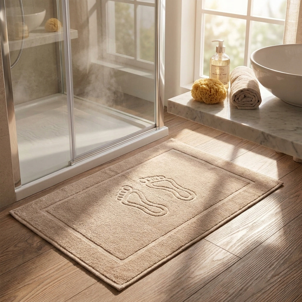 Bathroom Rug Cotton 100% Hotel Shower Mat 50x70cm Beige Thickness 1 mm