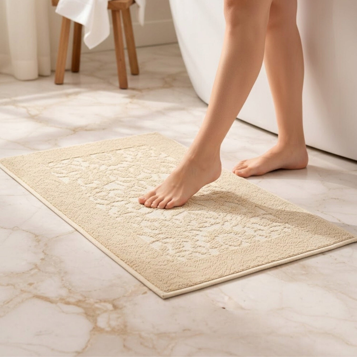Bathroom Rug Cotton Beige Absorbent Non-Slip 50x80 Hotel Brand e-floor