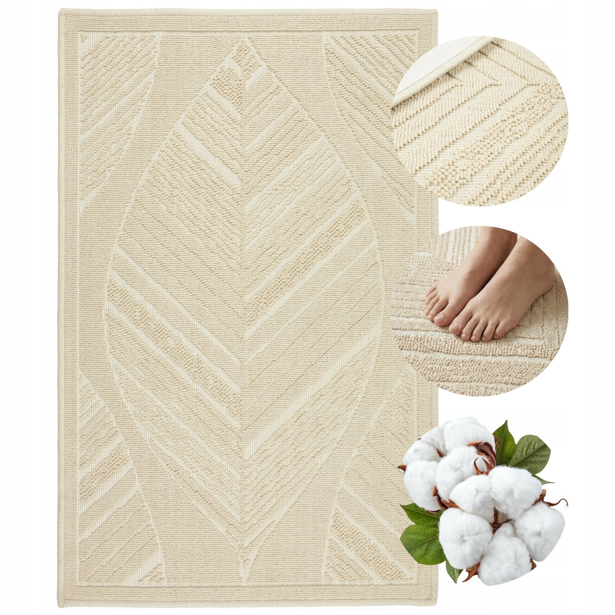 Bathroom Rug Cotton Egyptian Cotton Beige 60x90cm Non-slip