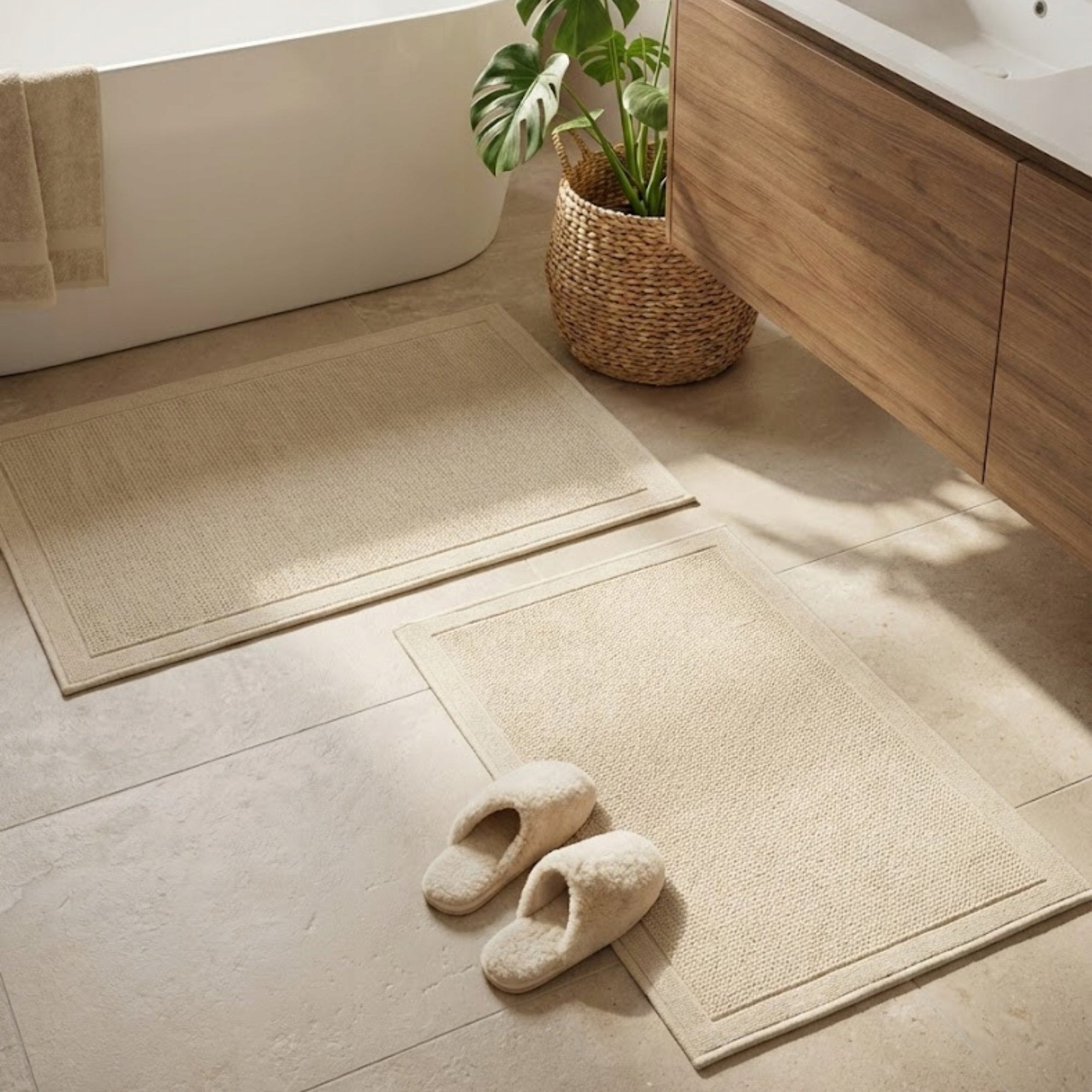 Bathroom Rug Hotel Cotton Non-Slip Beige for Laundry 60x90cm Product width 60 cm
