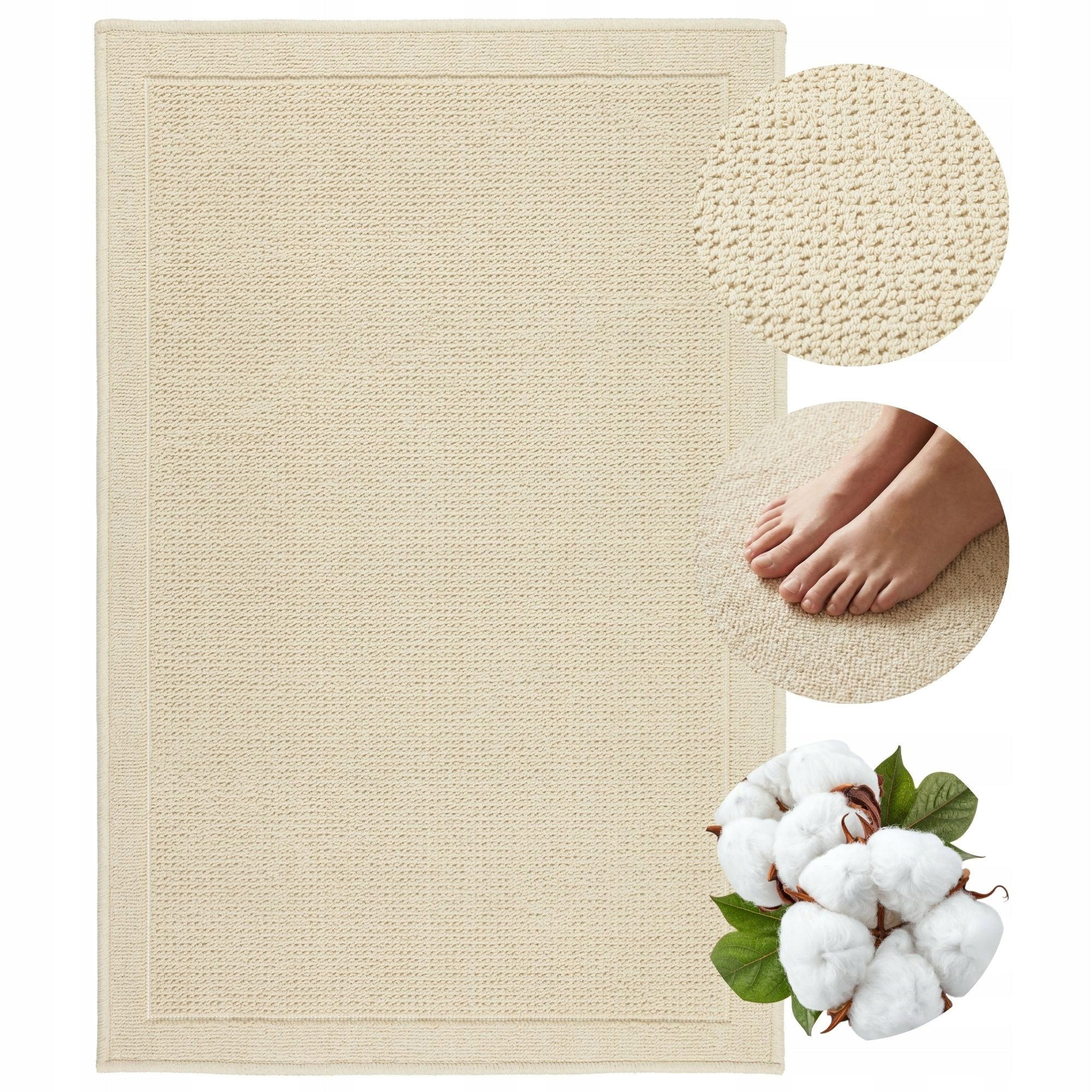 Bathroom Rug Hotel Cotton Non-Slip Beige for Laundry 60x90cm