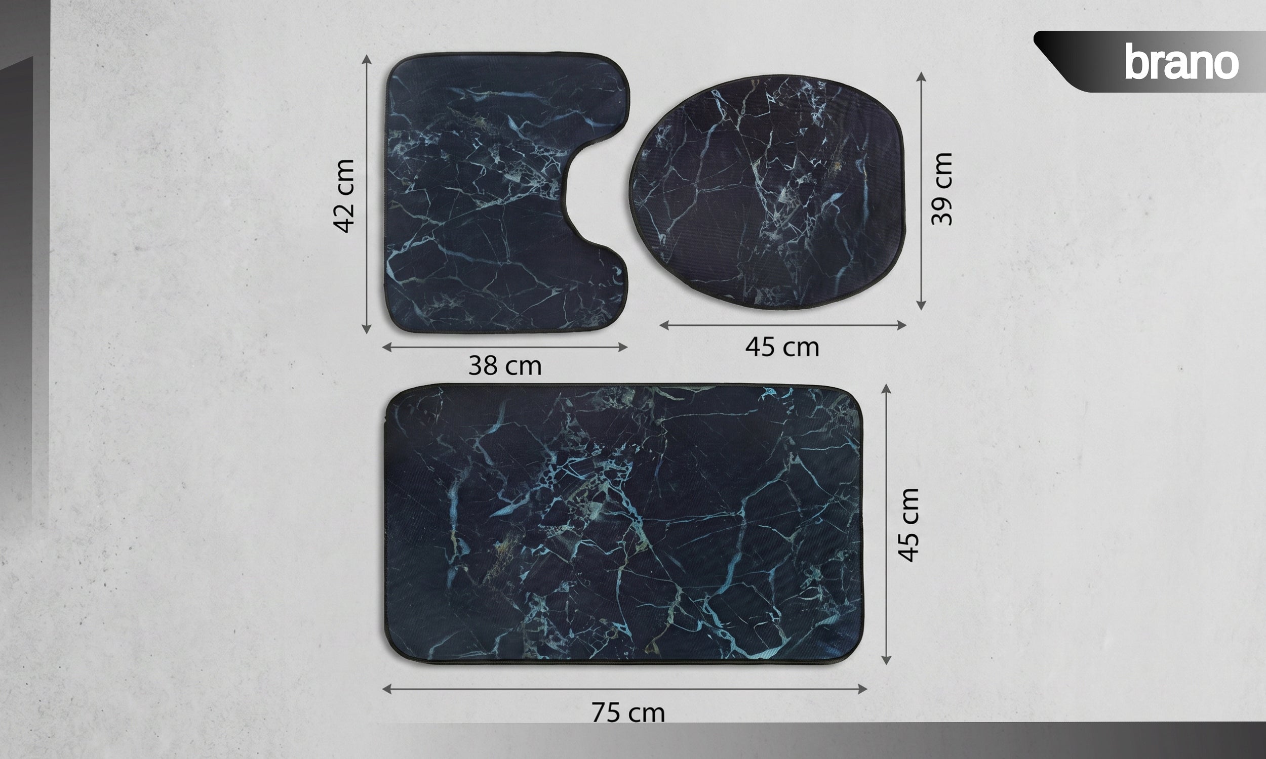 Bathroom Rug Mat SET 3in1 SET MARBLE SHOWER NON-SLIP Length 75 cm