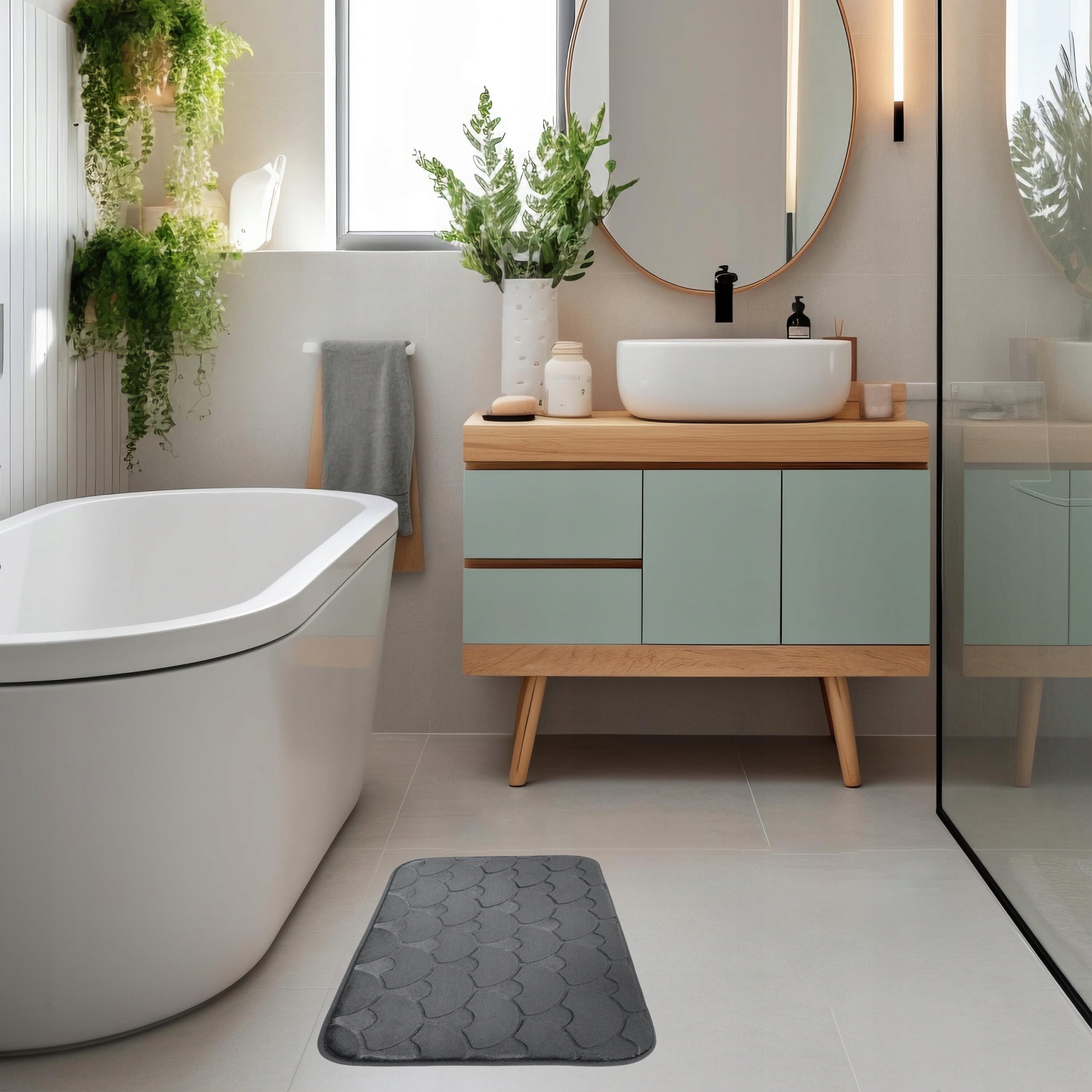 Bathroom Rug Non-slip Soft 40x60 cm Grey Durable Mat Product width 60 cm