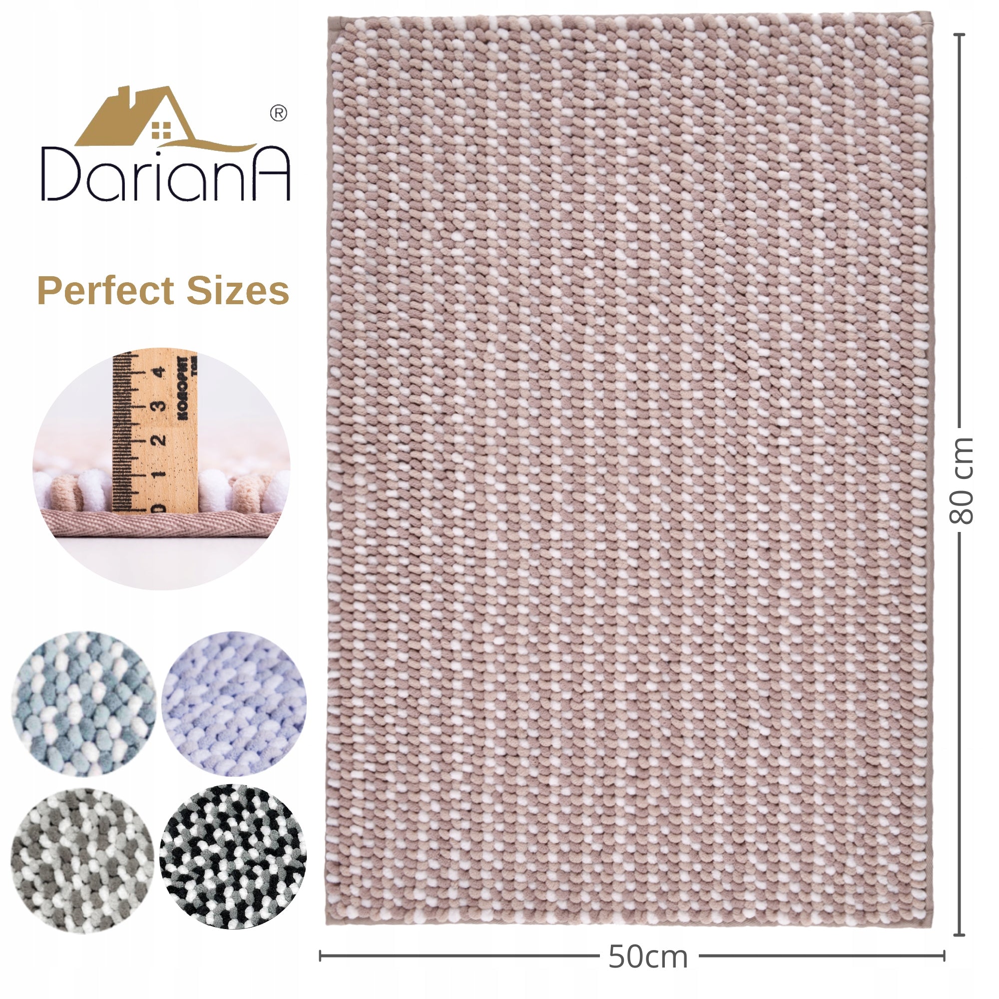 Bathroom Rug Non-slip Soft 50x80 DarianA Melody Beige Length 80 cm