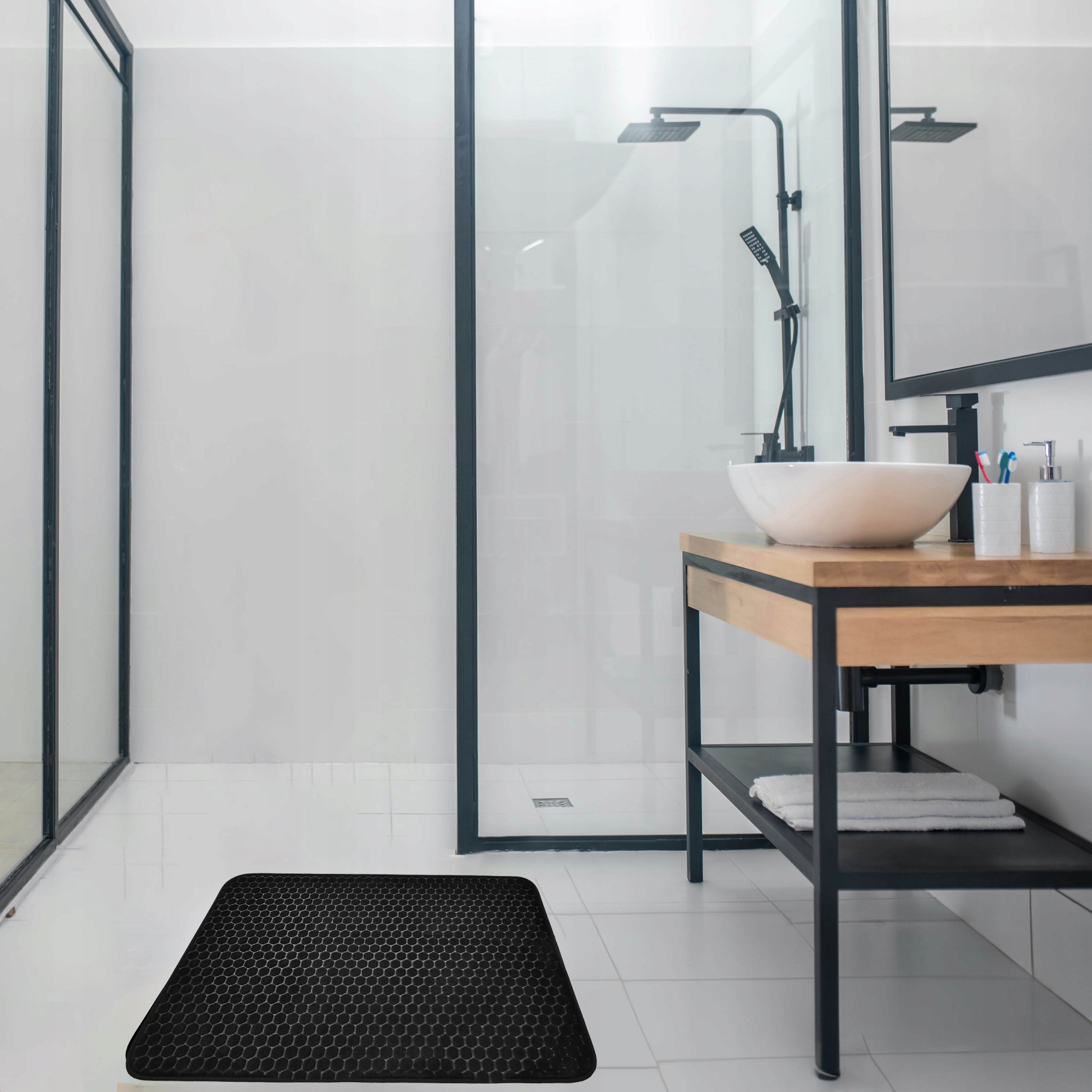 Bathroom Rug Non-slip Soft 50x80 cm Black Durable Mat Shape rectangle