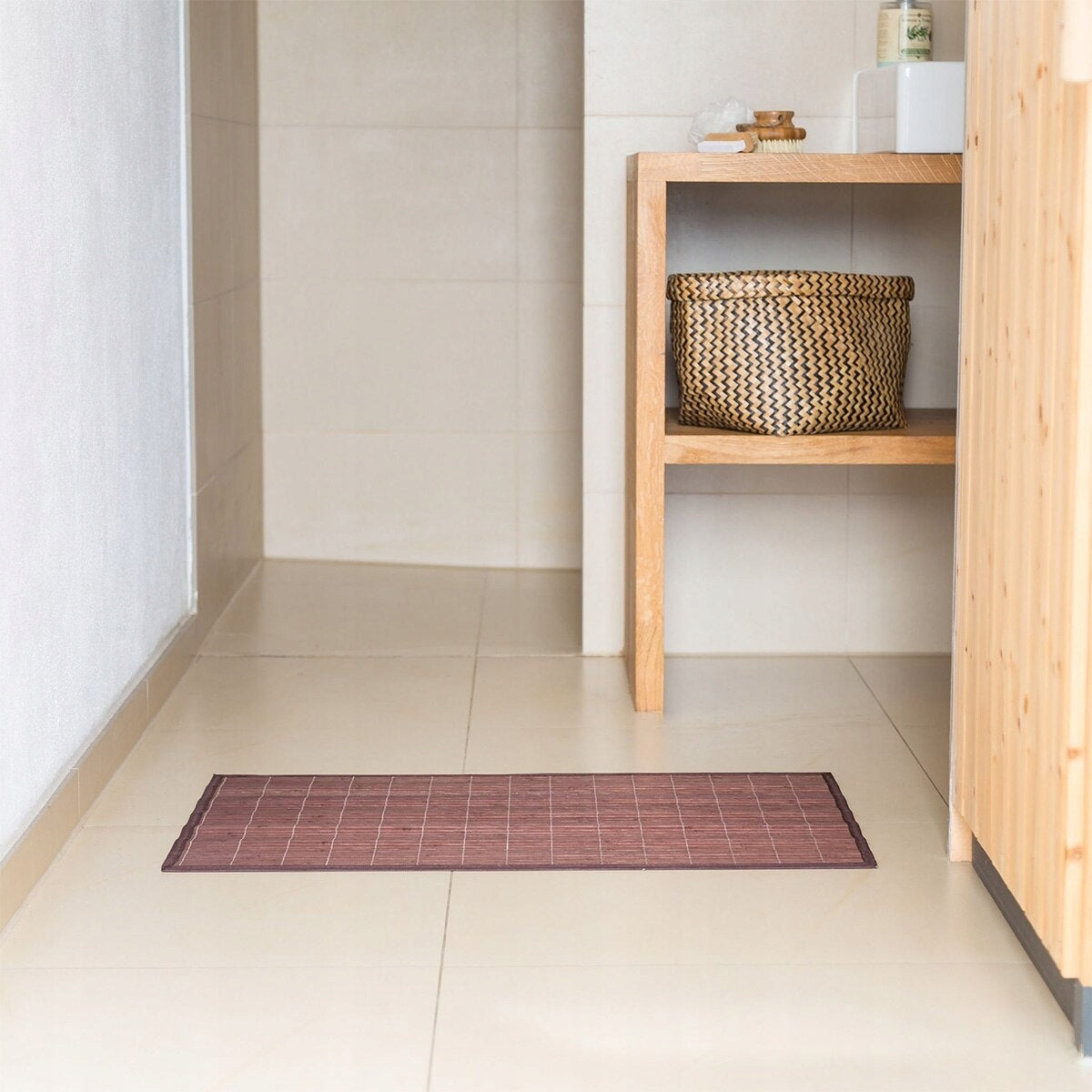 Bathroom Rug Relaxdays, bamboo, brown, 100x80 cm Product width 80 cm