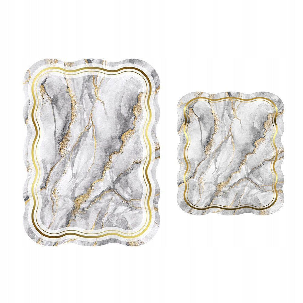 Bathroom Rug Set Marble Non-Slip Grey Gold