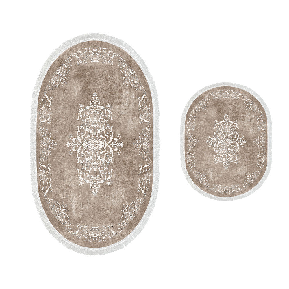 Bathroom Rug Set Non-Slip 2 Pcs Beige Thick