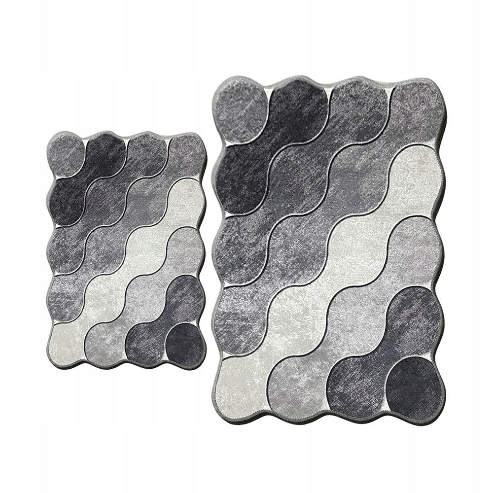 Bathroom Rug Set Non-Slip 3D Gray Stones