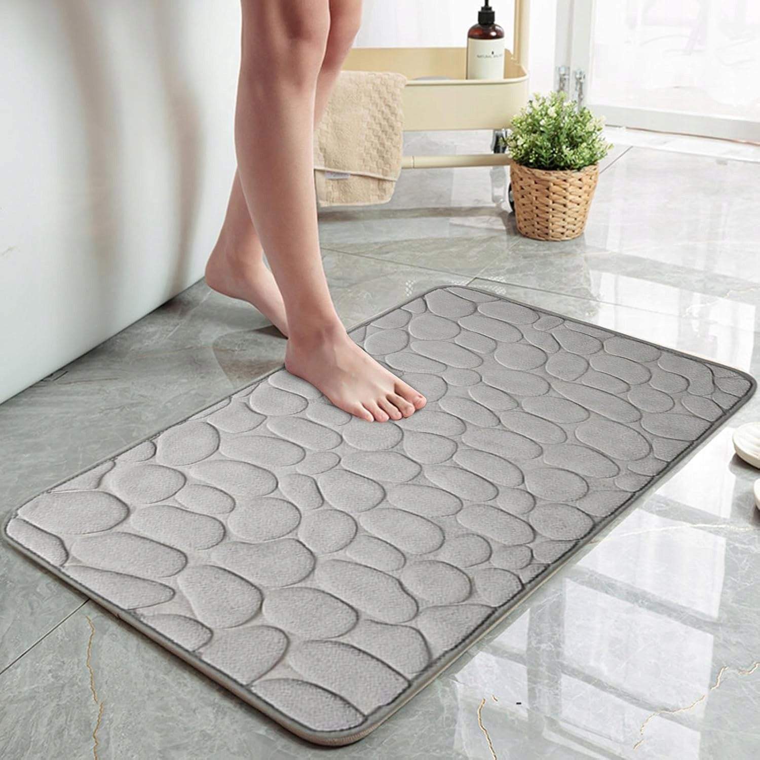 Bathroom Rug Soft Quick Drying Light Grey Anti-slip 40x60cm Brand Anytech