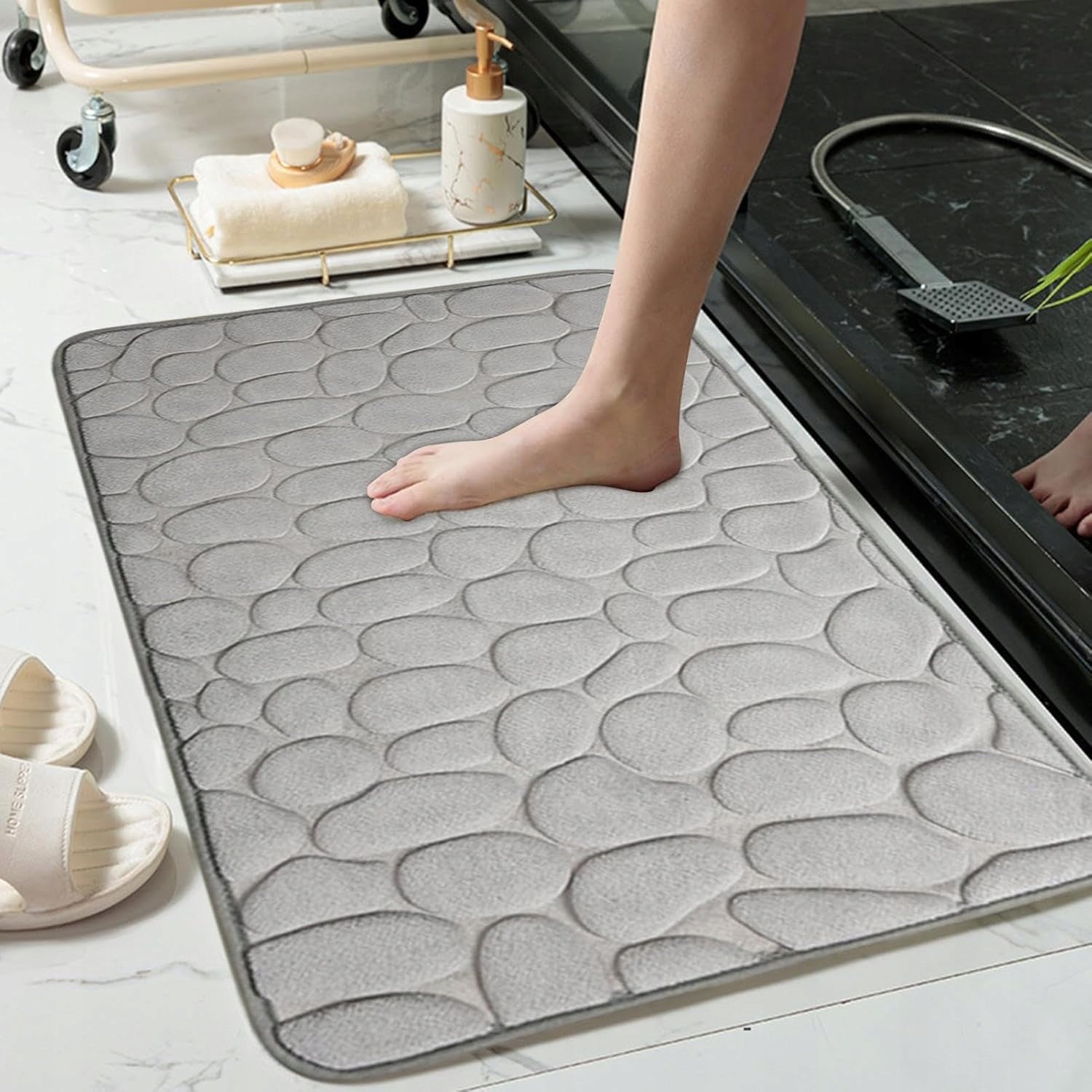 Bathroom Rug Soft Quick Drying Light Grey Anti-slip 40x60cm Material microfiber