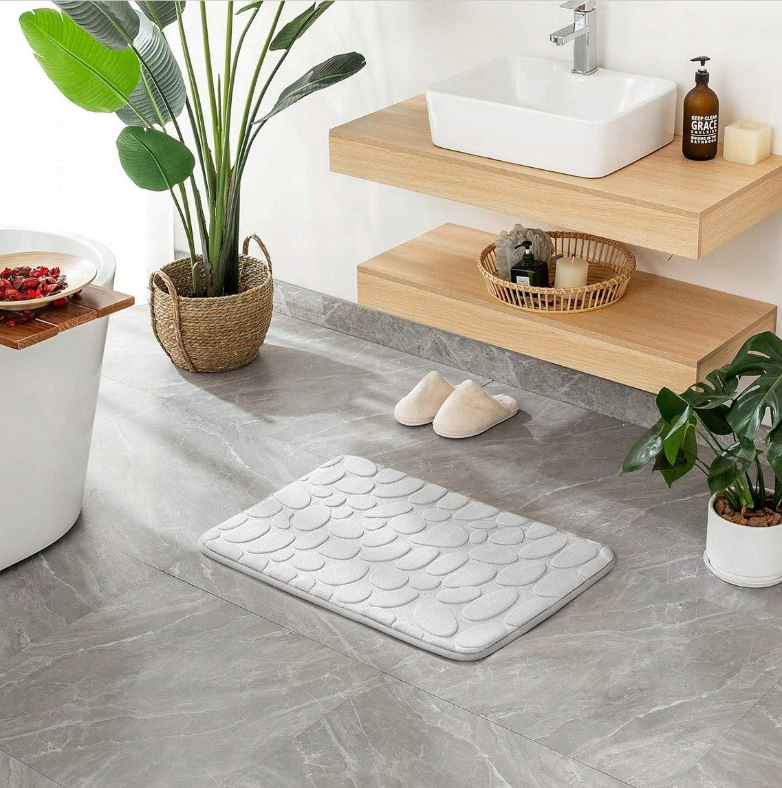 Bathroom Rug Soft Quick Drying Light Grey Anti-slip 40x60cm Product width 60 cm