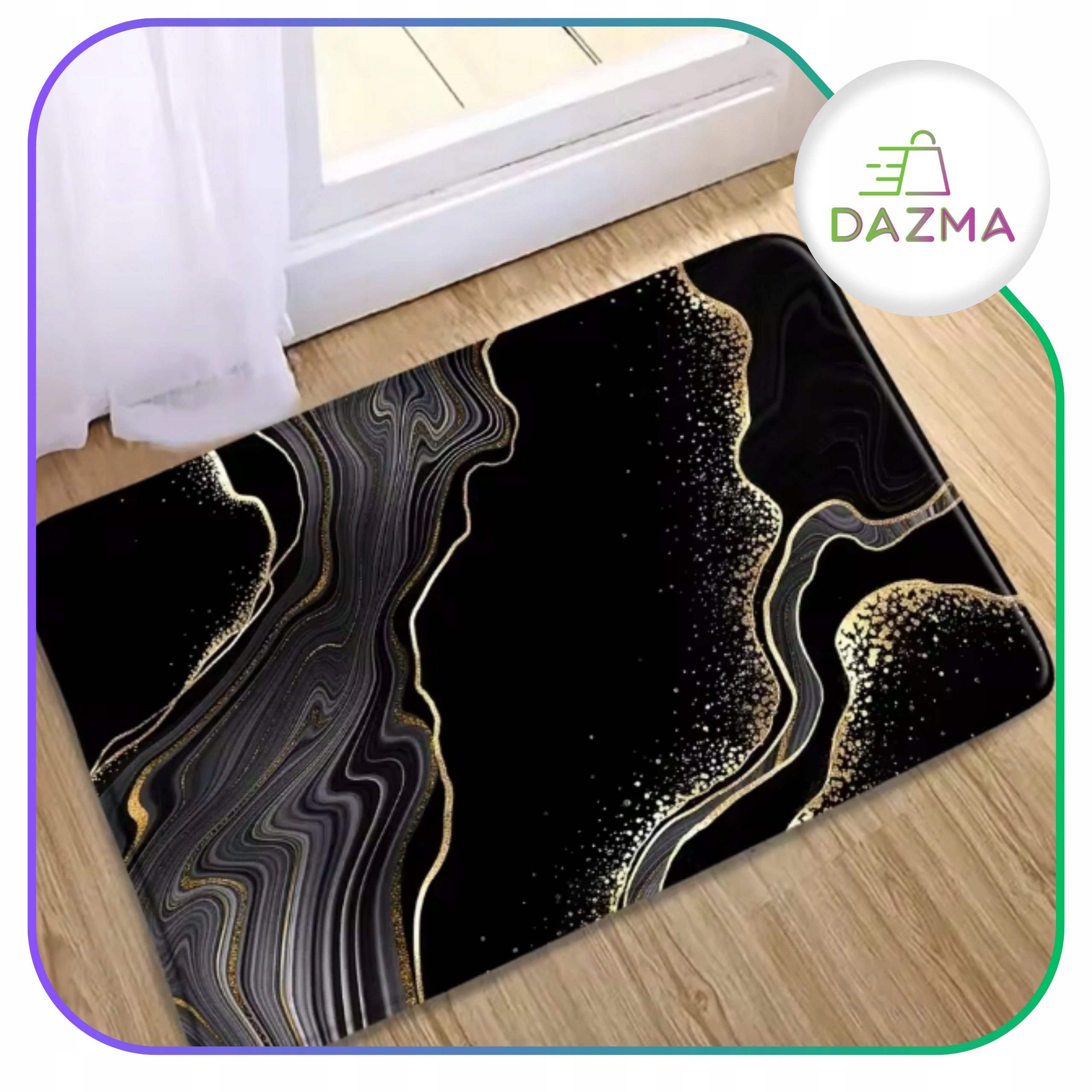 Bathroom Rug Xl 80X50 Black Marble Anti-Slip Quick Drying Mat Thickness 5 mm