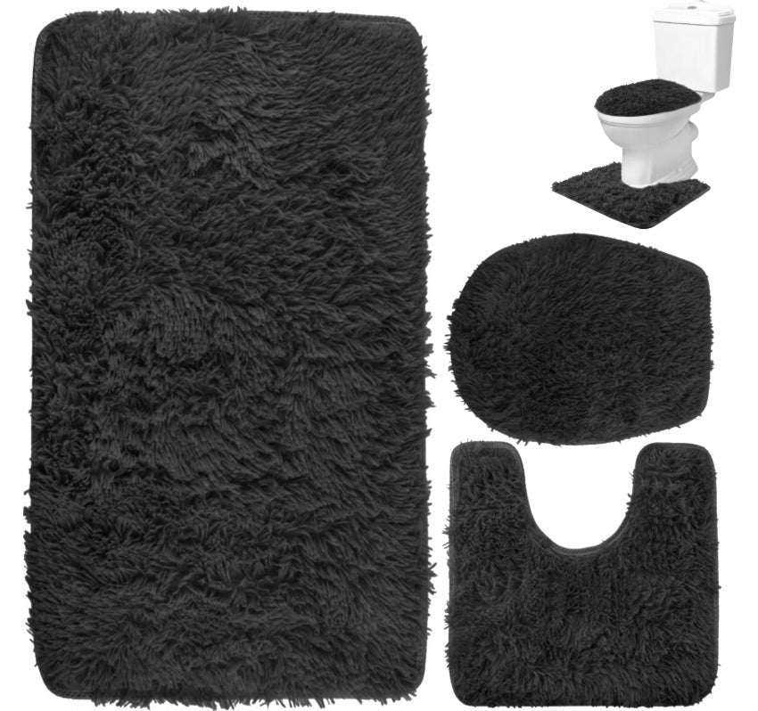Bathroom Rugs, 3 Piece Set, Non-Slip, Soft, Grey