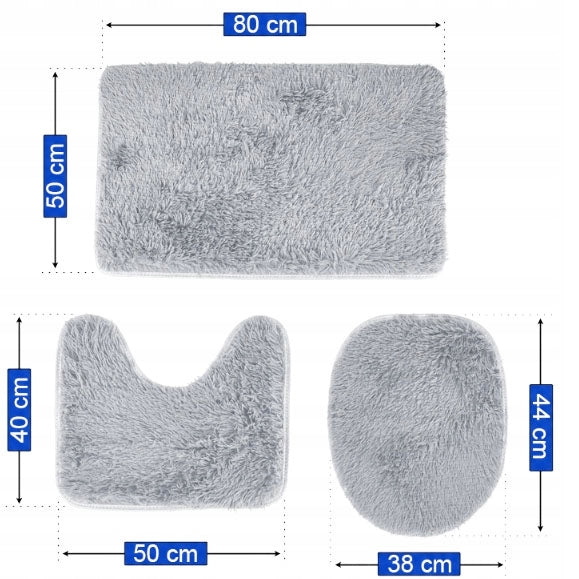 Bathroom Rugs Set 3in1 Grey Non-Slip Quick-Drying SOFT Thickness 5 mm