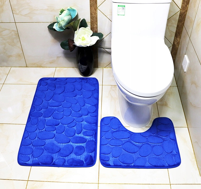 Bathroom Rugs Set of 2 Toilet Set Navy Blue Length 80 cm