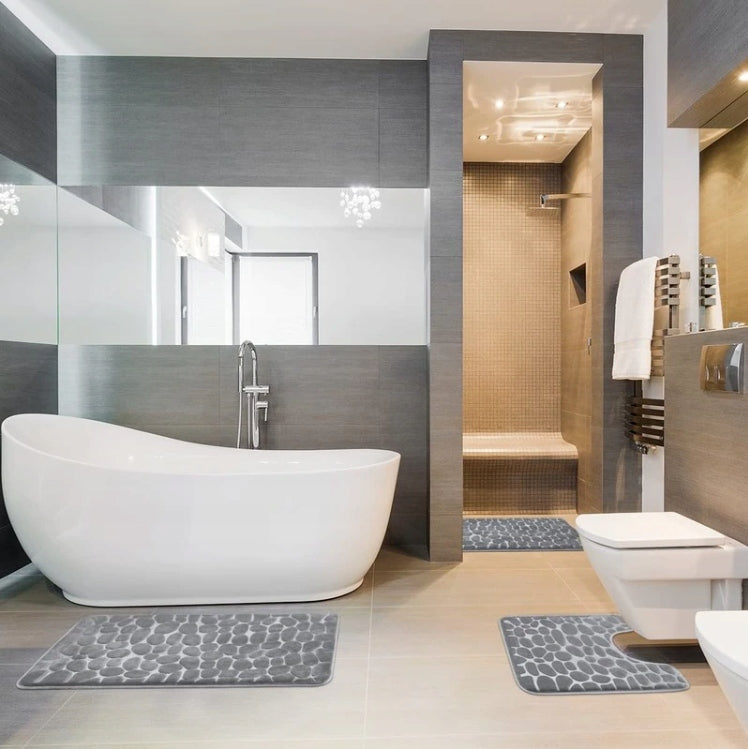 Bathroom Rugs Set of 3 Non-Slip Soft Grey Stone Product width 50 cm