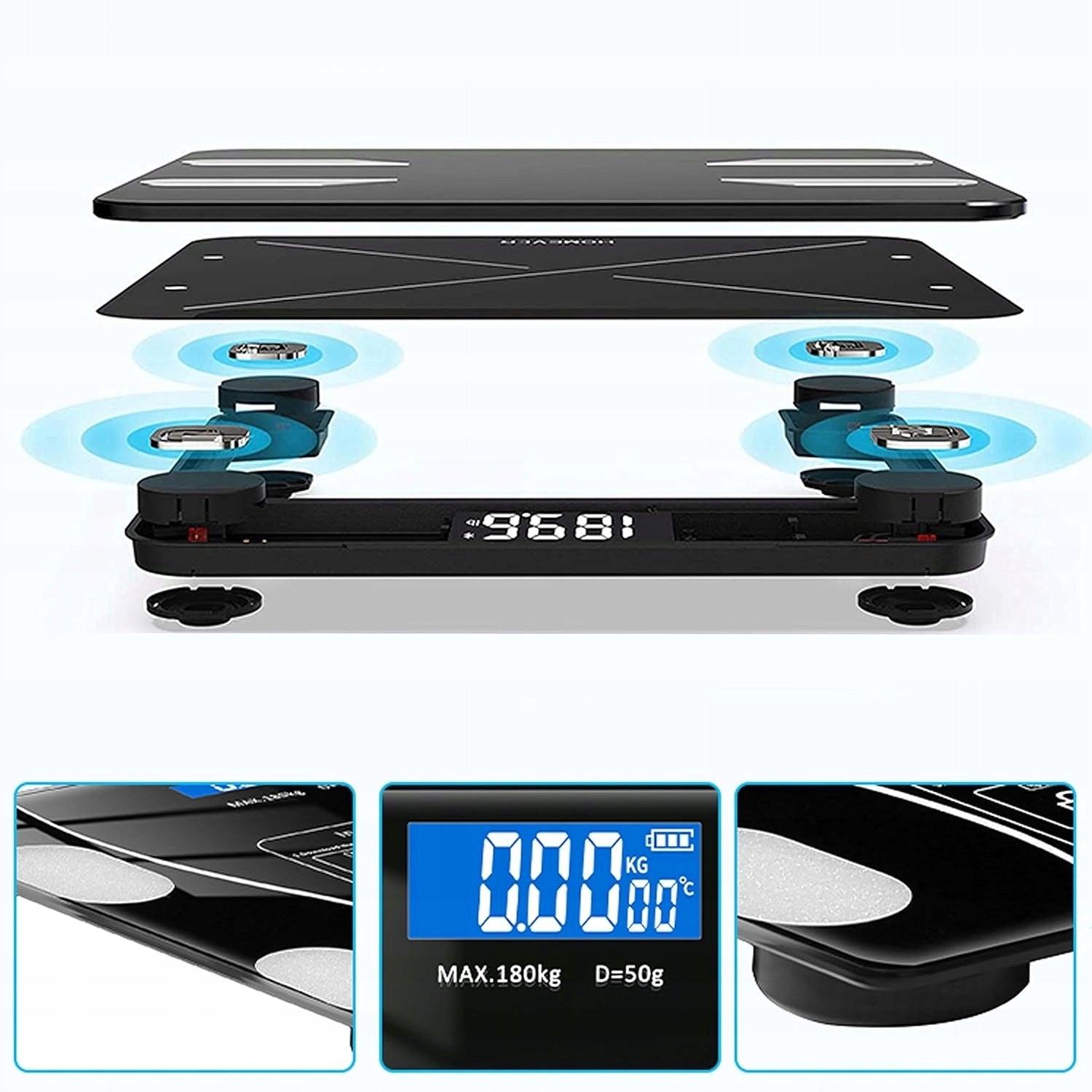 Bathroom Scale ANALYTICAL 180kg Electronic SMART BMI 25in1 Precision Manufacturer code WAGA ŁAZIENKOWA BLUETOOTH SMART 25w1 Lweight