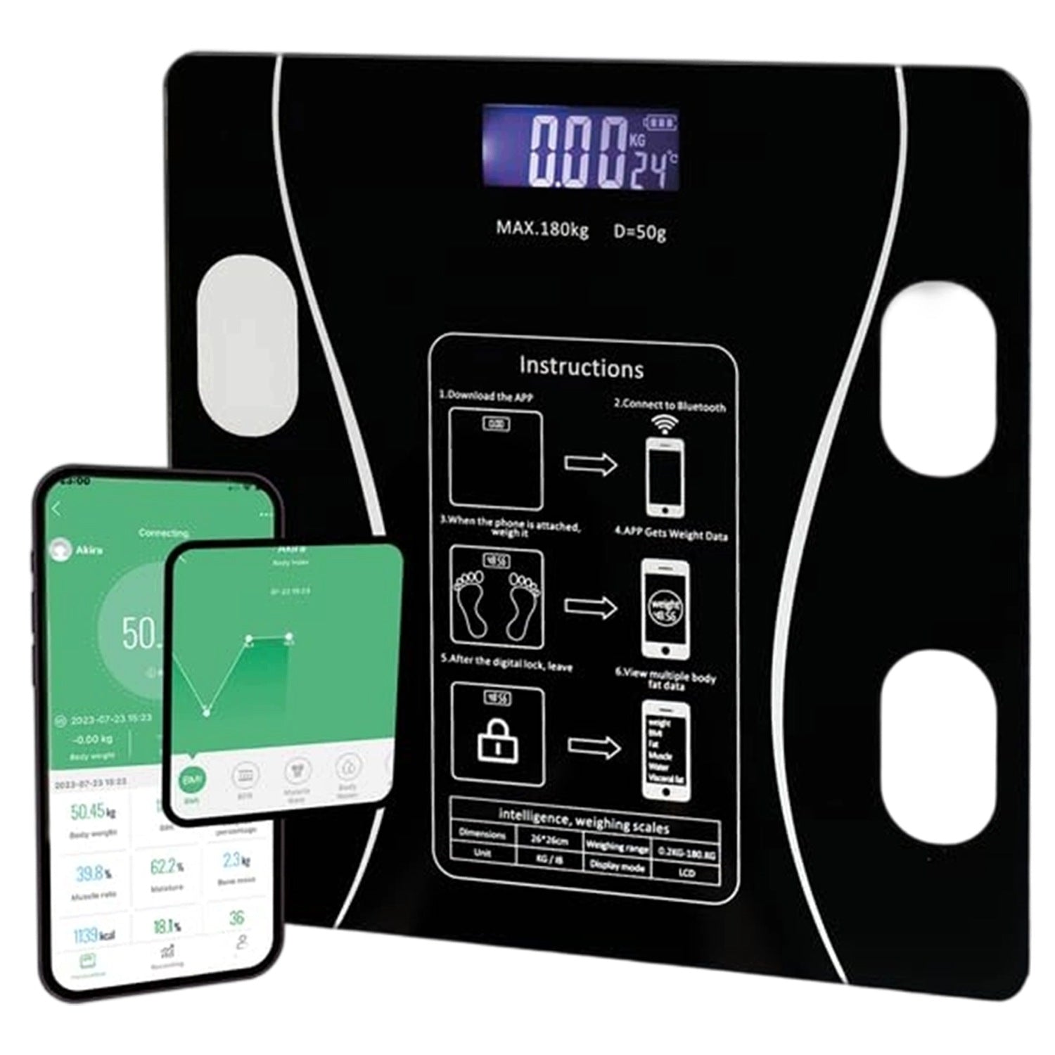 Bathroom Scale Analytical BEDEE With Bluetooth 13 Parameters 180kg LED