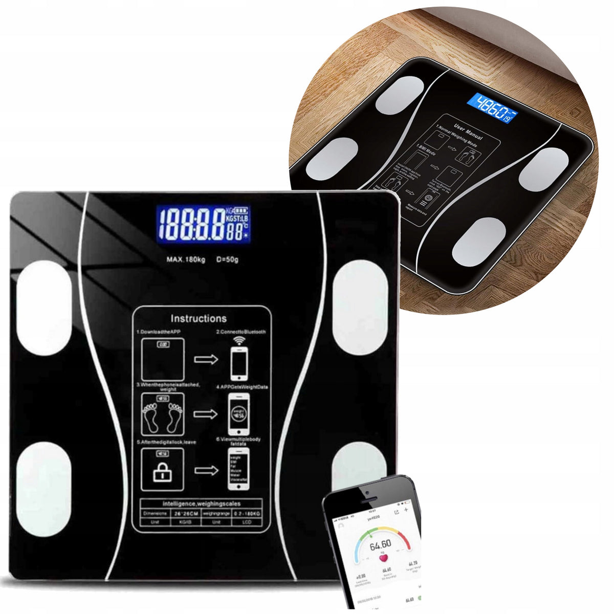 Bathroom Scale Analytical Electronic 180kg Accurate Application Measurement