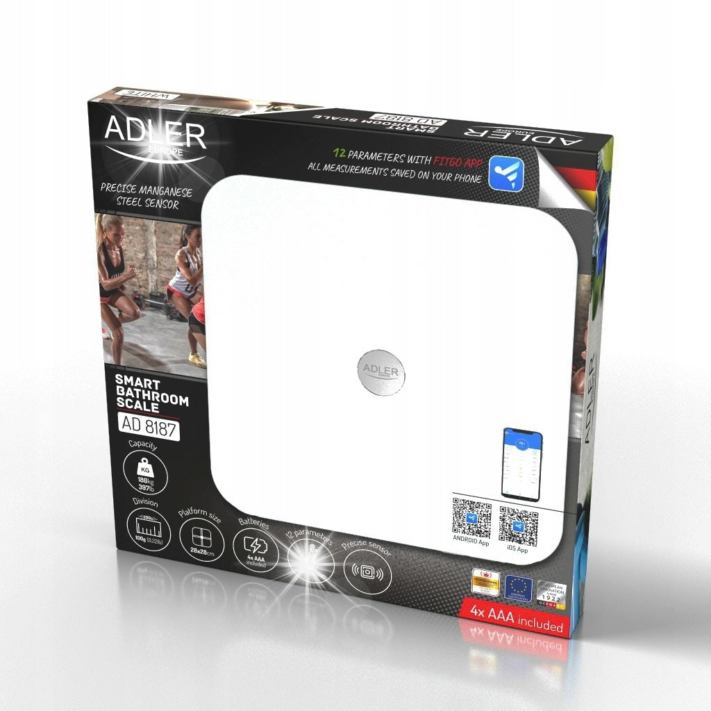 Bathroom Scale Analytical Smart LED App FitGo Up to 180kg White Adler