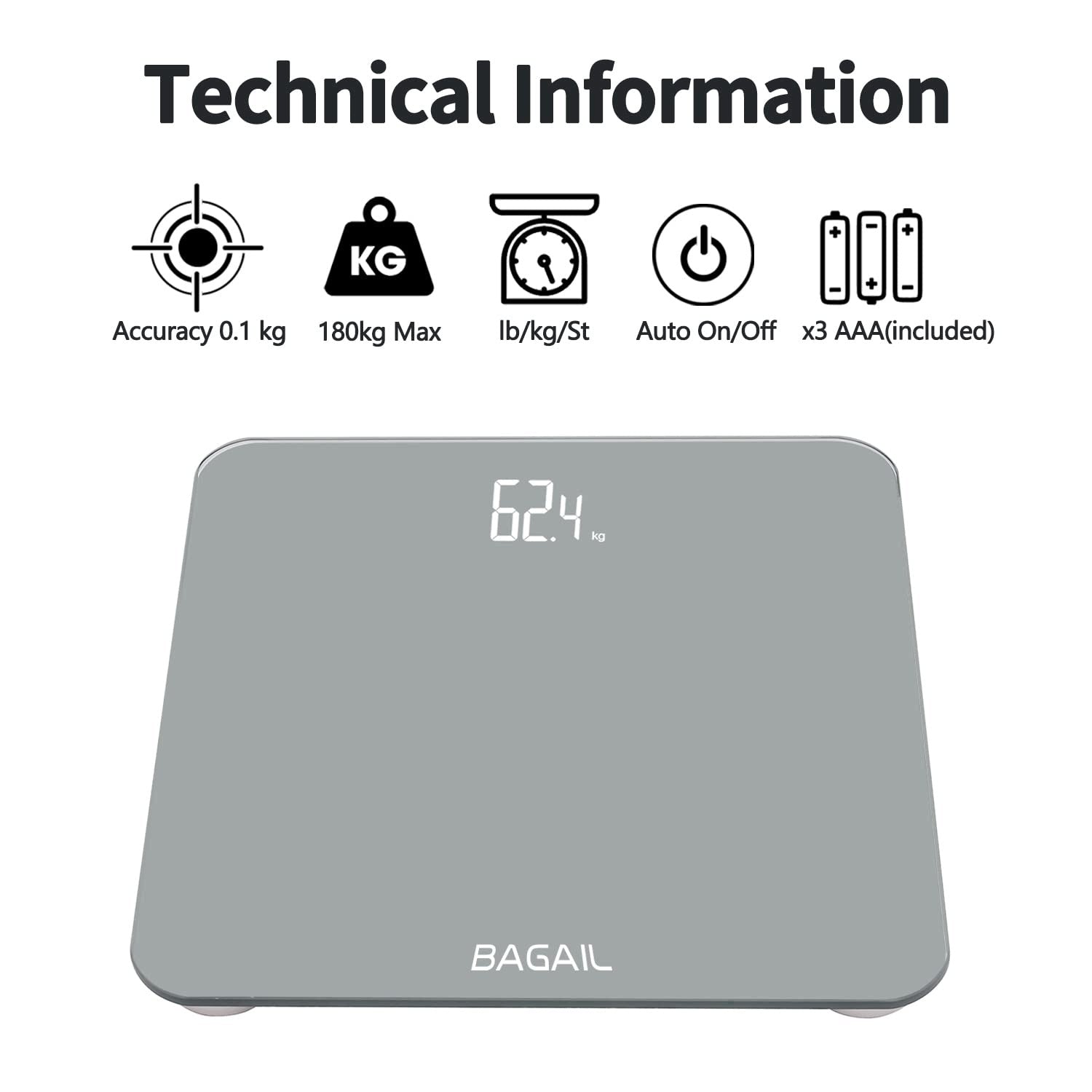 Bathroom Scale Digital LED Glass BAGAIL 180kg Packaging status original