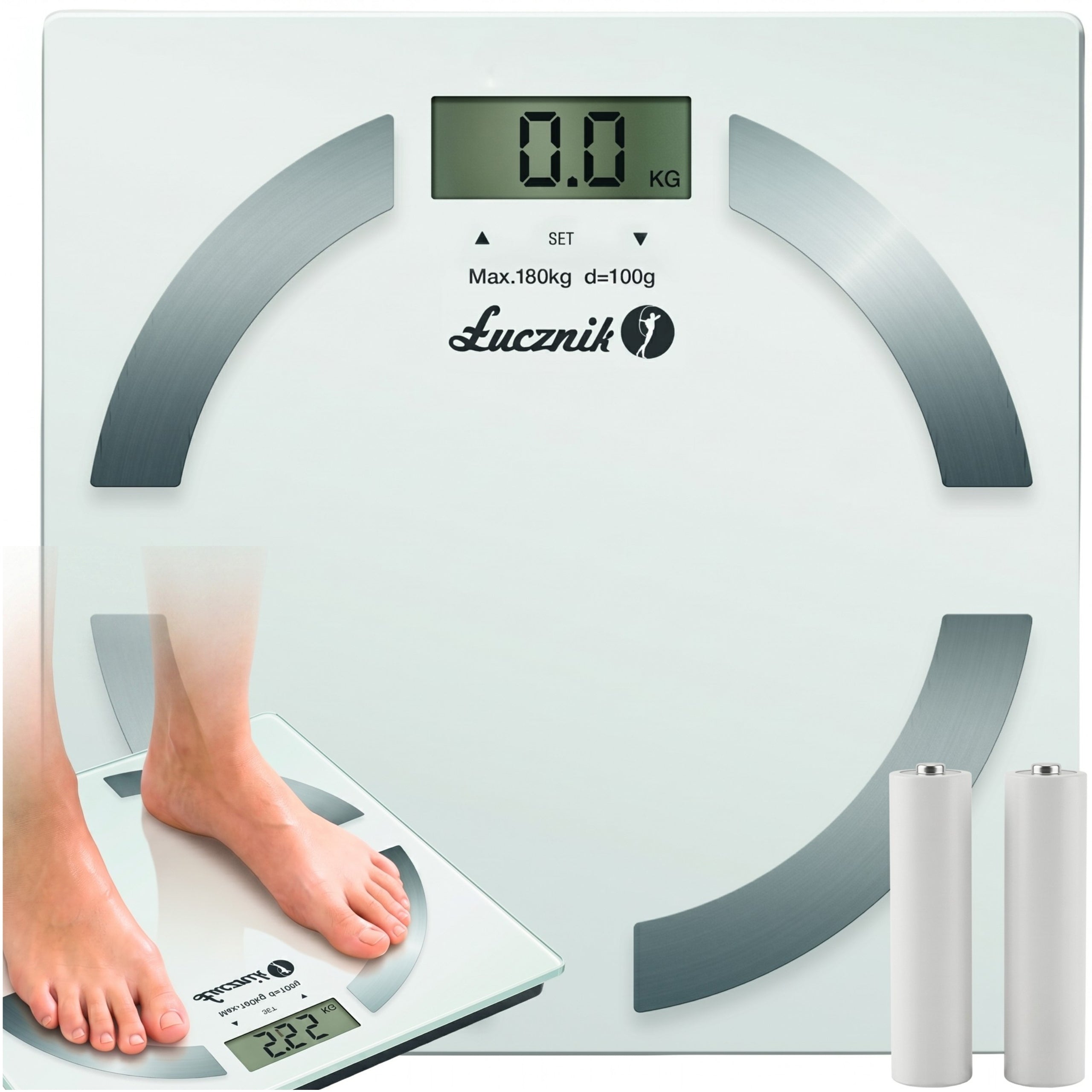 Bathroom Scale Electronic Analytical Łucznik 180kg BMI White + BATTERIES