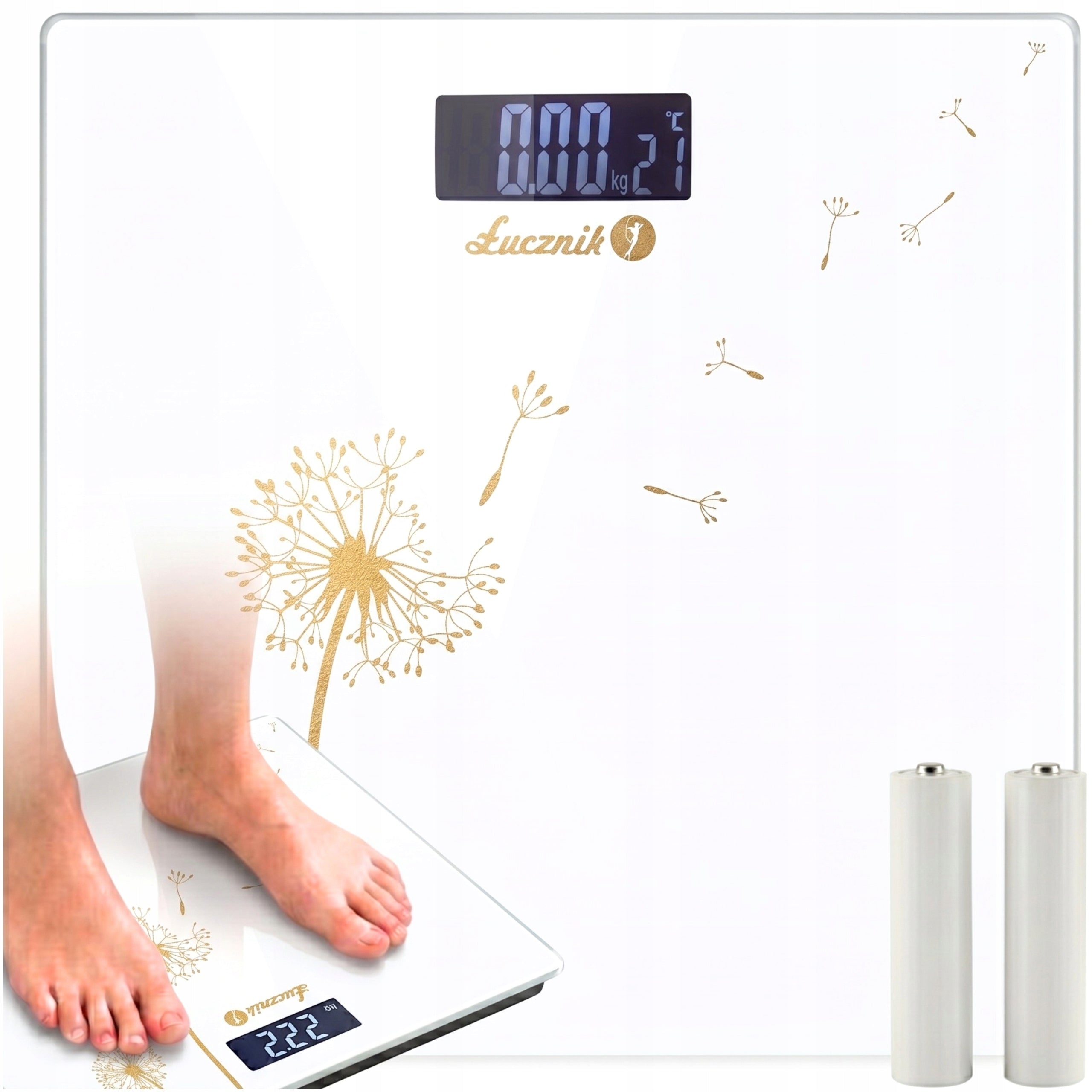 Bathroom Scale Electronic Glass Accurate Łucznik White 150kg +BATTERIES