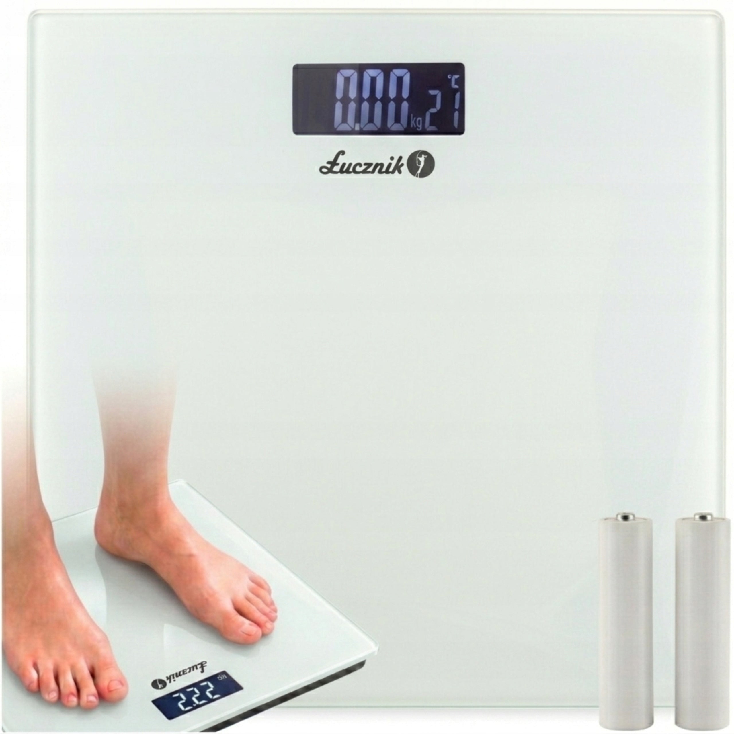 Bathroom Scale Electronic Glass Accurate Łucznik White 150kg +BATTERIES