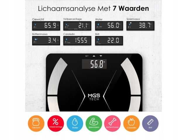 Bathroom Scale Electronic Glass Black BMI Batteries included no
