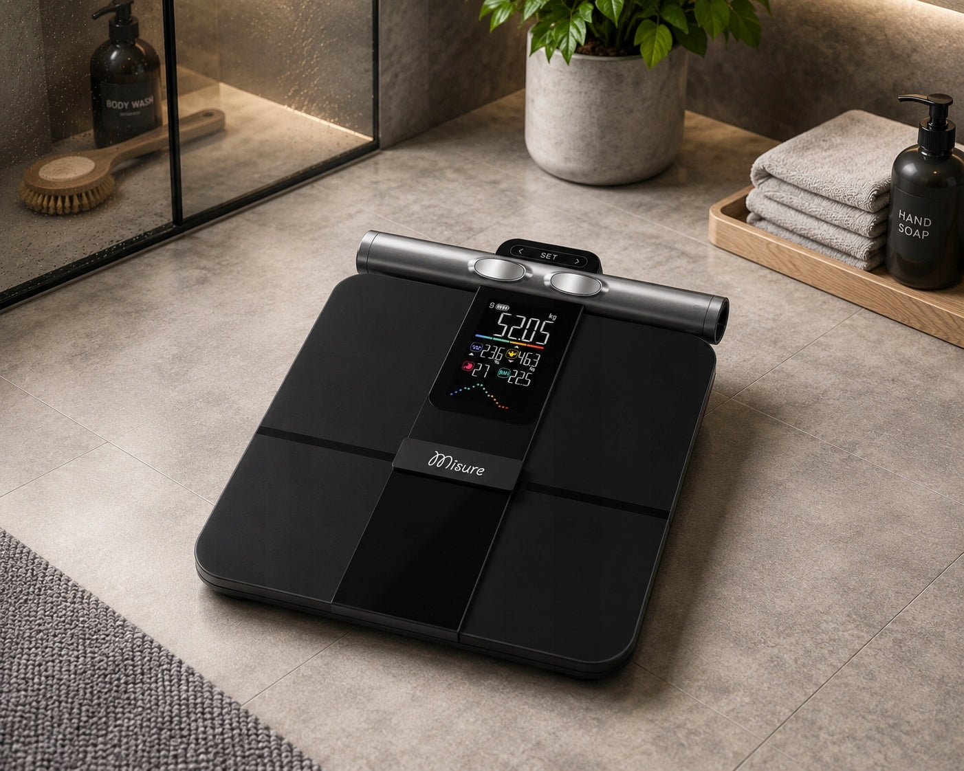 Bathroom Scale MISURE Electronic Analytical Body Analysis 180 kg BMI Manufacturer code Waga elektroniczna pomiar tłuszczu smart