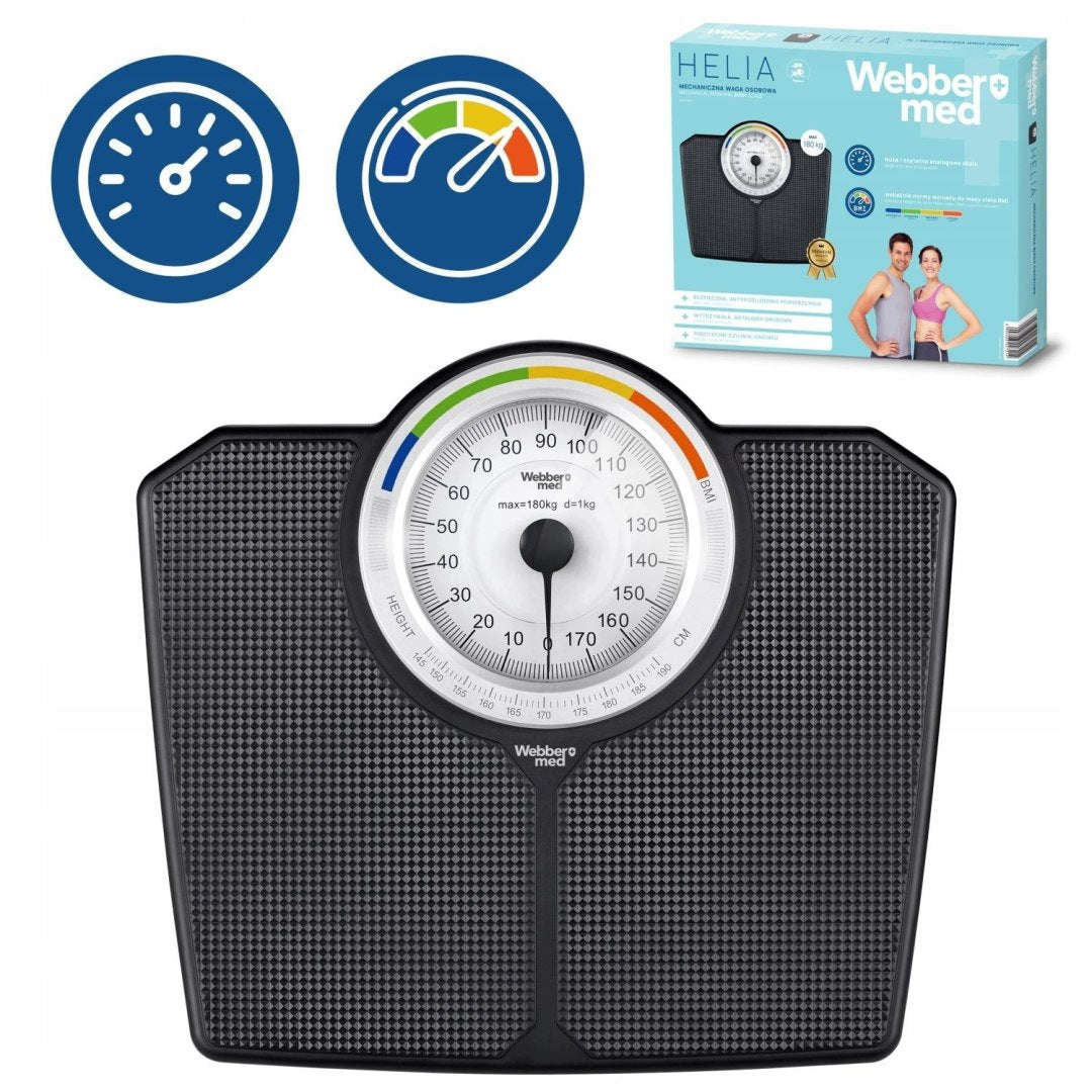 Bathroom Scale Mechanical Analog 180 kg Black Webber BMI Without Battery Manufacturer code Waga Łazienkowa DZ