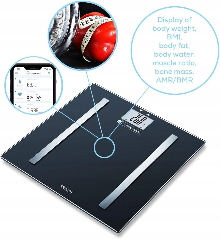 Bathroom Scale Sanitas SBF 72 Bluetooth With Body Mass Analysis App Brand Sanitas