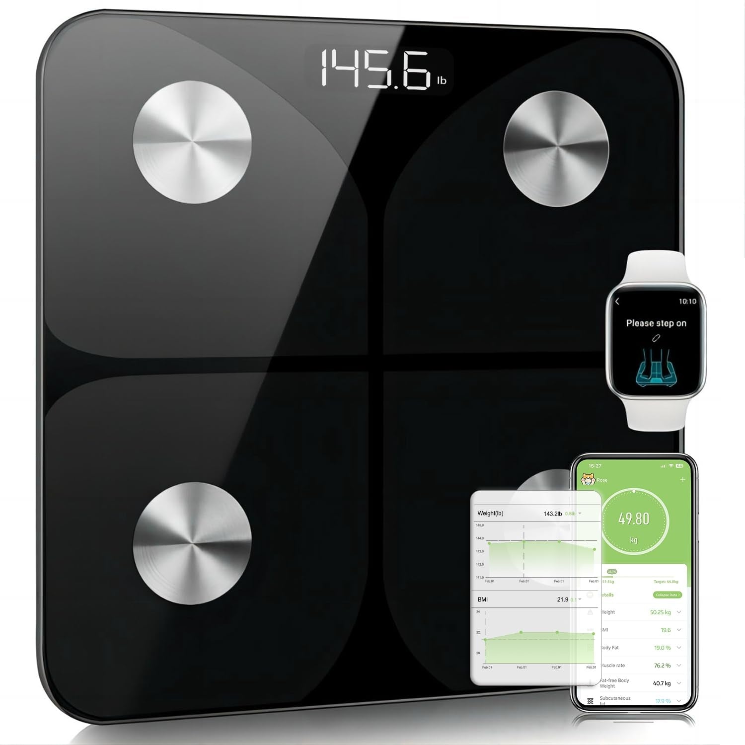 Bathroom Scale Smart Bluetooth Analysis 13 Parameters 180kg Black