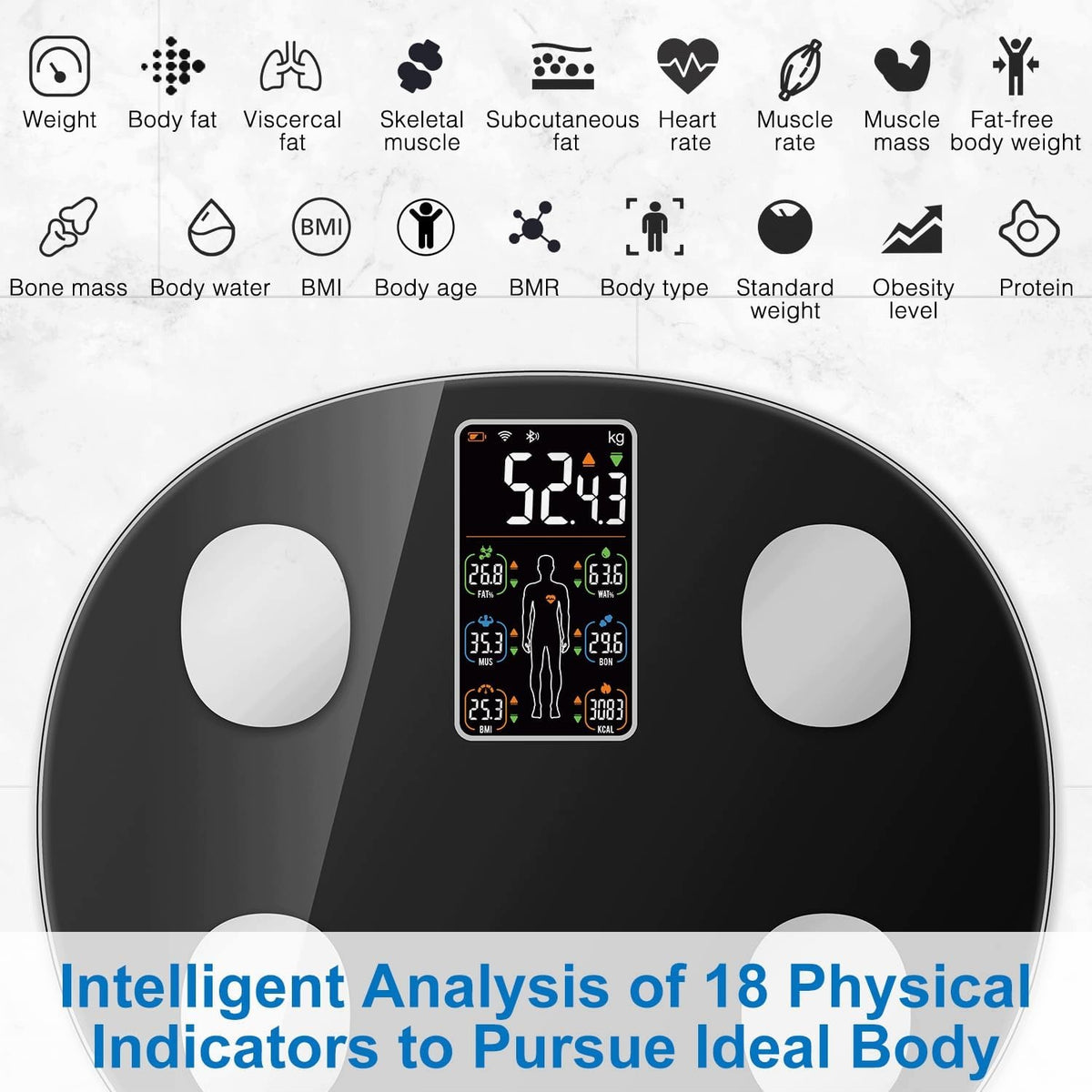 Bathroom Scale Smart Bluetooth Black Body Analysis BMI Application 180kg Packaging status original