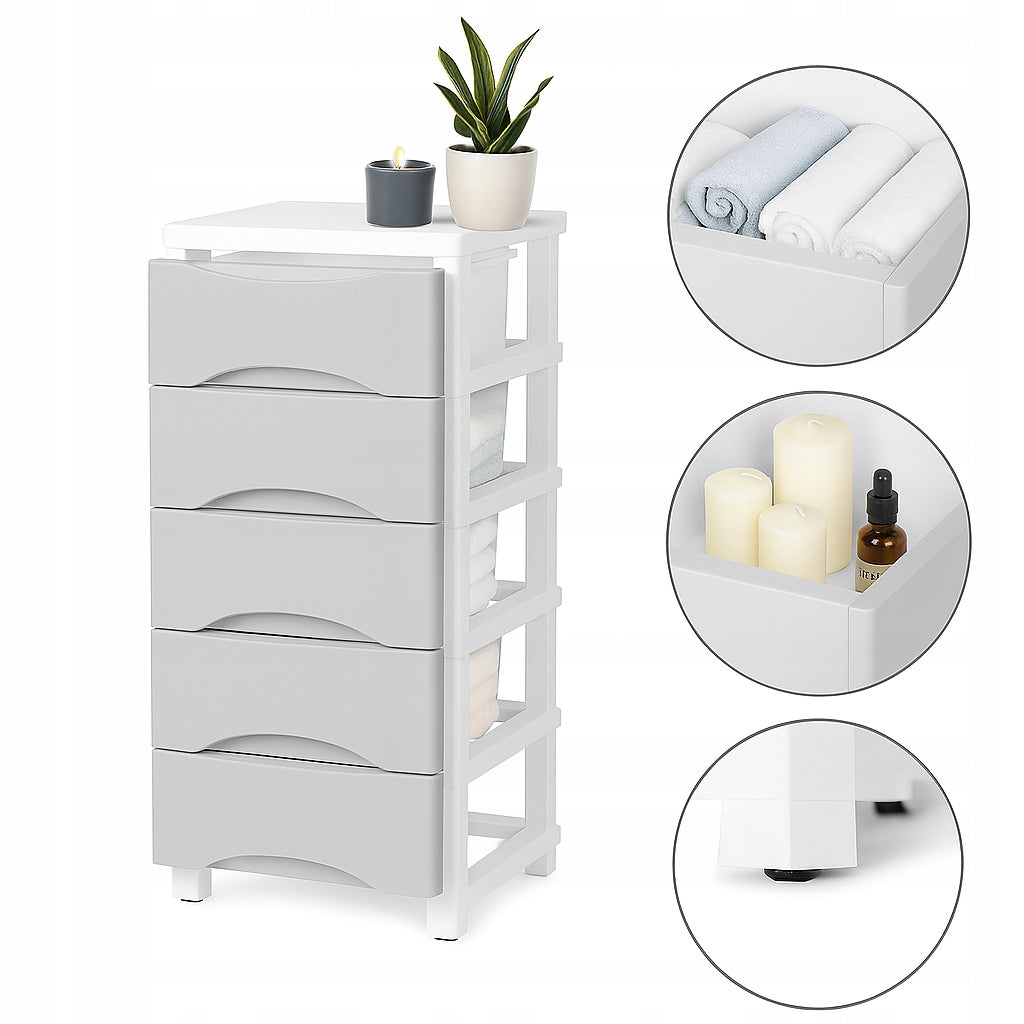 Bathroom Shelving Unit for Room Plastic Cabinet Chest of Drawers On Wheels 75cm Grey
