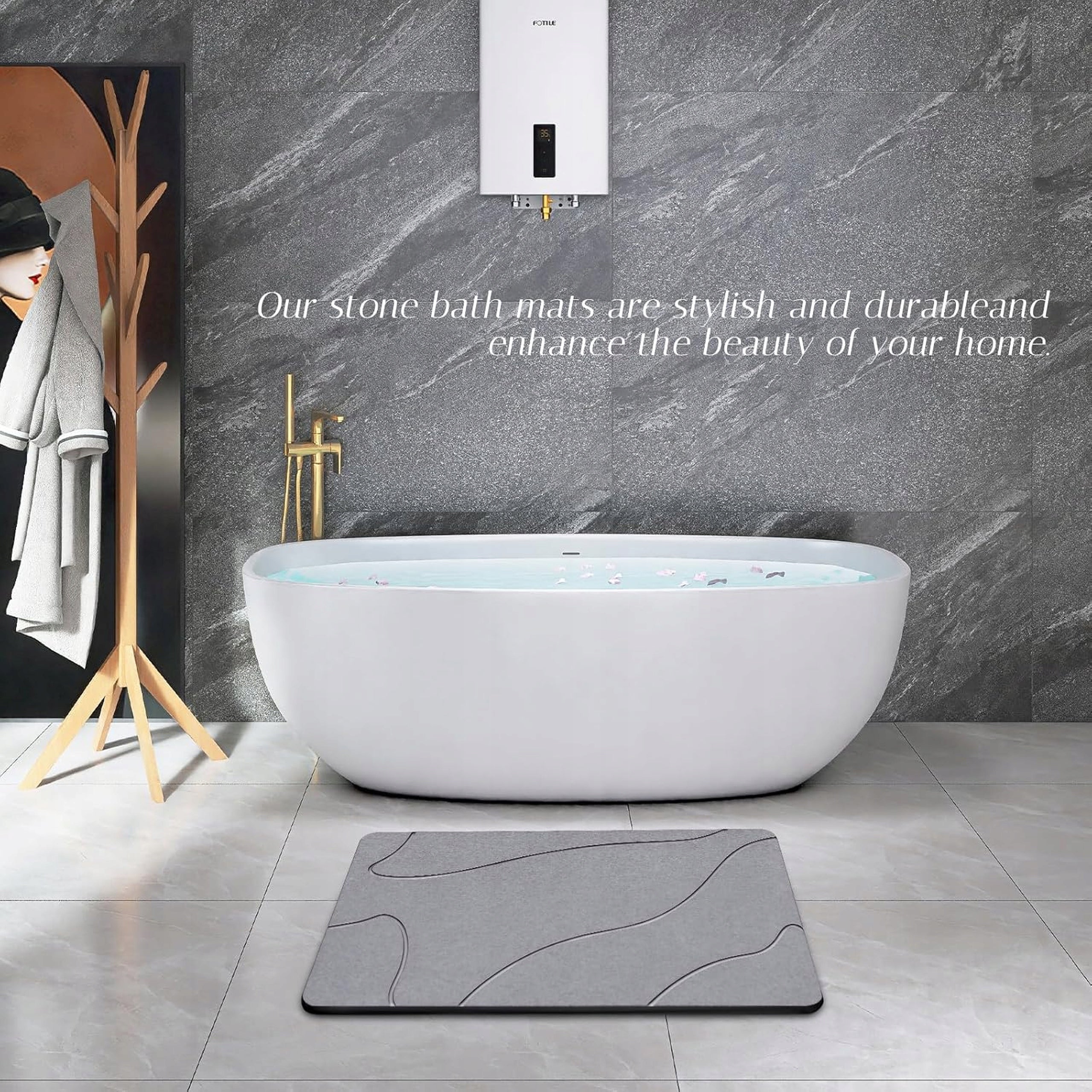 Bathroom Shower Floor Mat 39x60cm Diatomaceous Earth Stone Length 60 cm