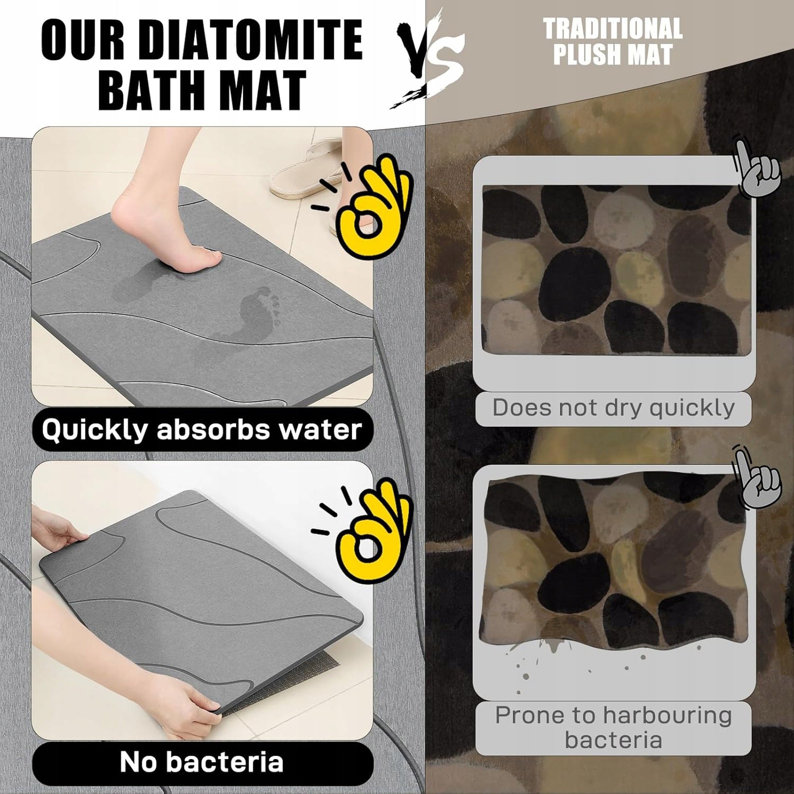 Bathroom Shower Floor Mat 39x60cm Diatomaceous Earth Stone Thickness 6 mm