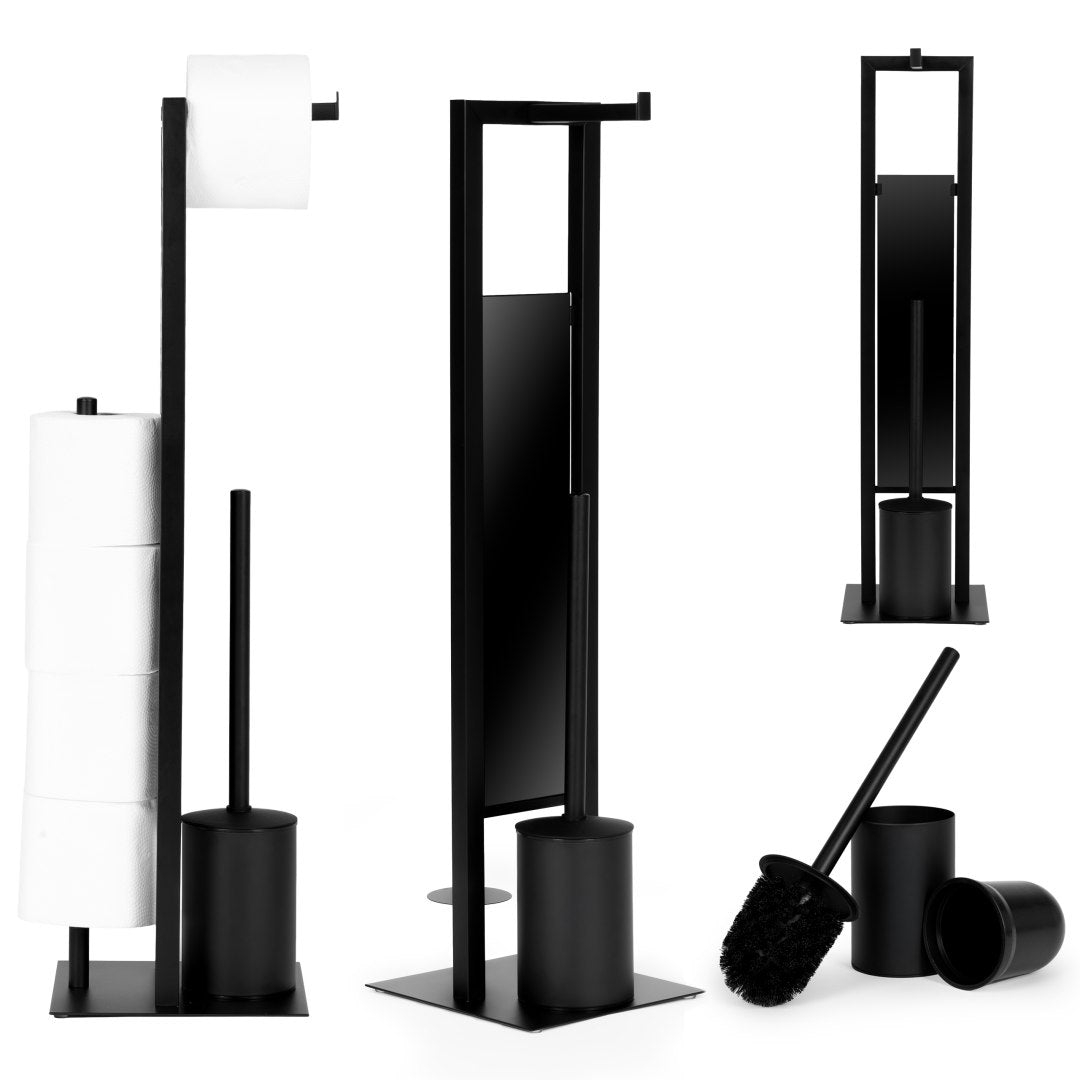 Bathroom Toilet Paper Rack with Handle and Toilet Brush Black Mo