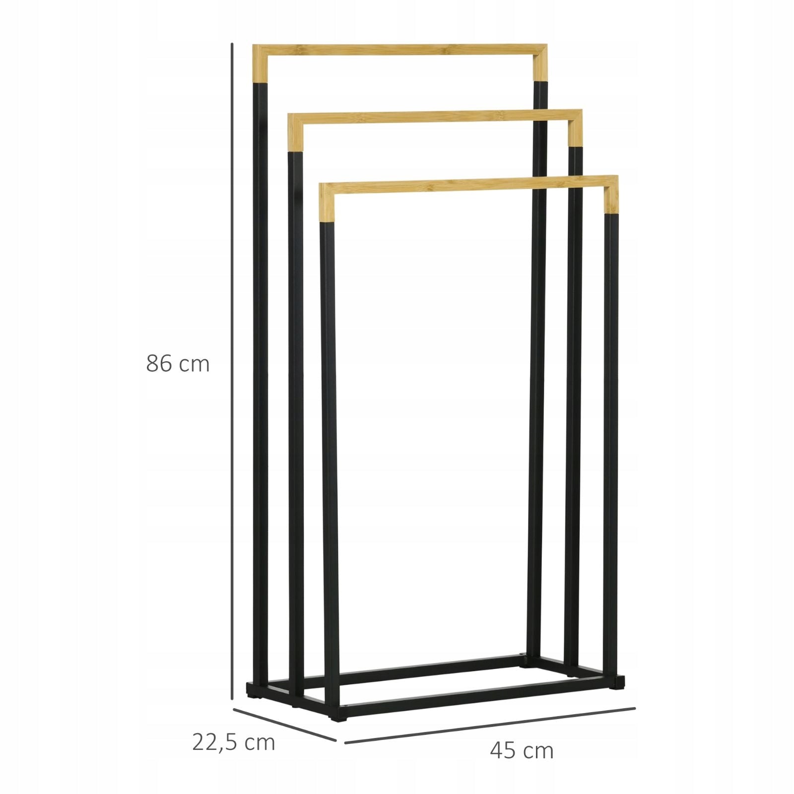 Bathroom Towel Rack 3-Shoulder Black Steel Bamboo House Shower Kind Balcony