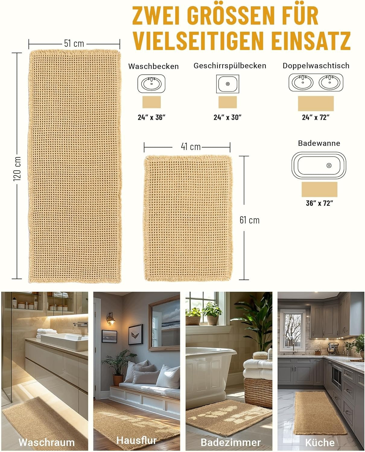 Bathroom rugs 2 pcs anti-slip boho 51x120 41x61 cm Manufacturer code WKR1P