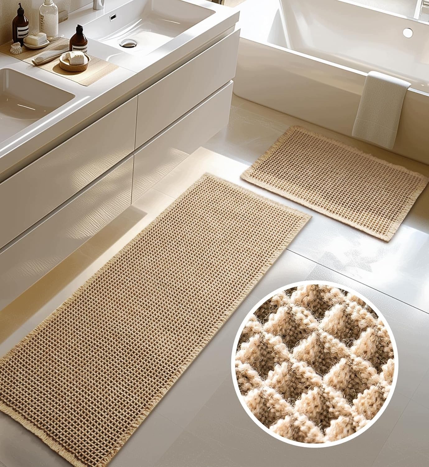 Bathroom rugs 2 pcs anti-slip boho 51x120 41x61 cm