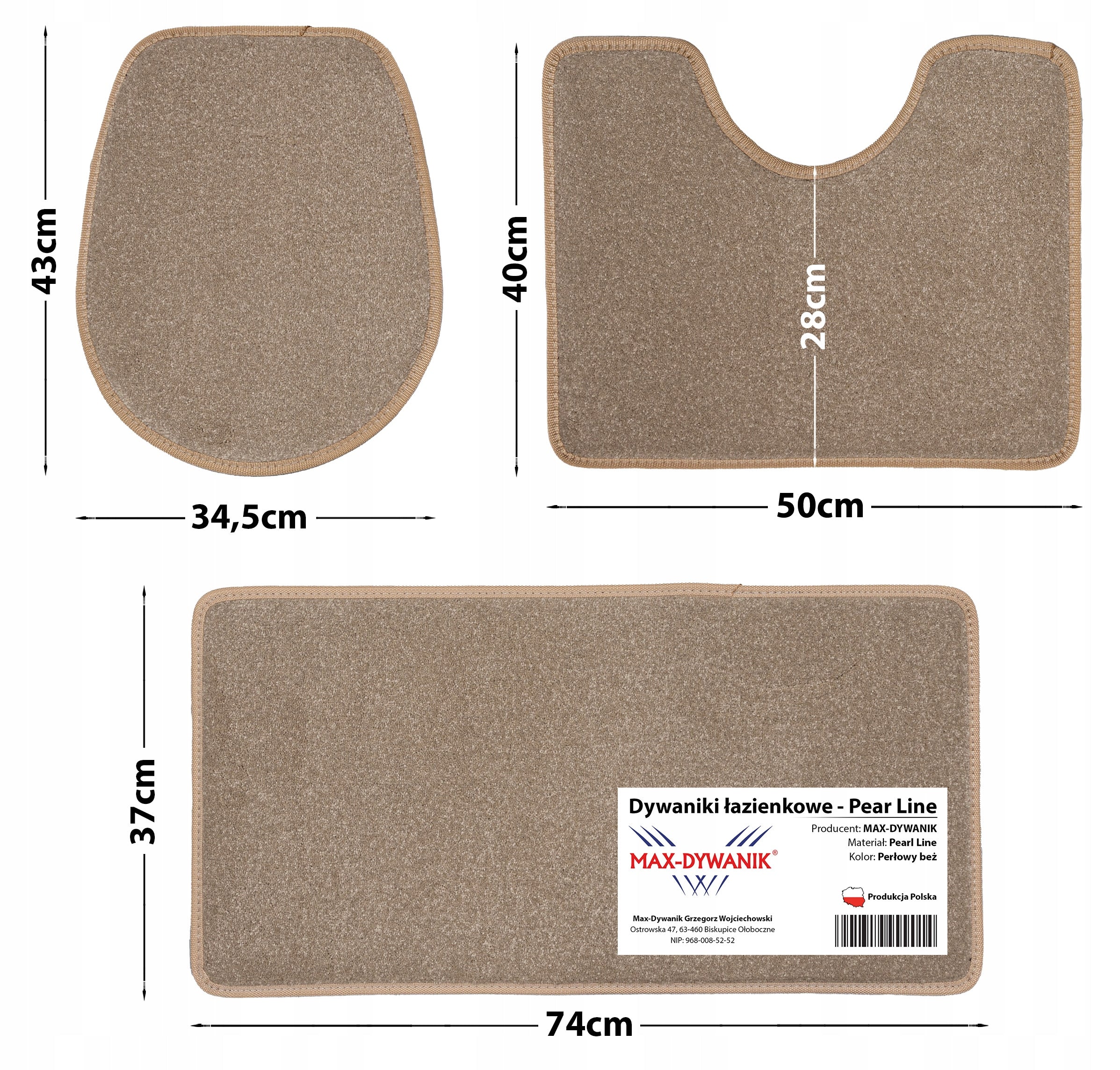 Bathroom rugs velour beige 3 elements Max-Dywanik WC set Length 74 cm