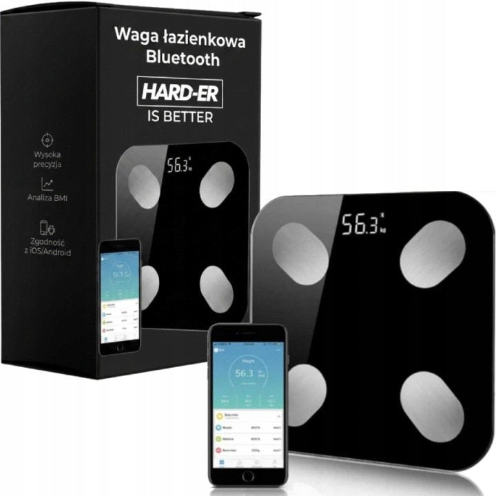 Bathroom scale HARD-ER BLACK GLASS BATHROOM SCALE SMART SLIM Hard-er