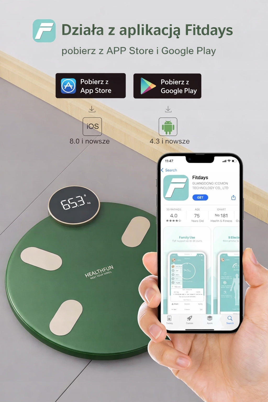 Bathroom scale Healthfun Bluetooth BMI body composition analysis 180kg Model Healthfun