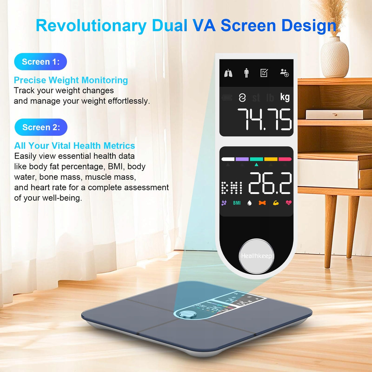 Bathroom scale Healthkeep Bluetooth Connected with 2 VA screens Brand Healthkeep