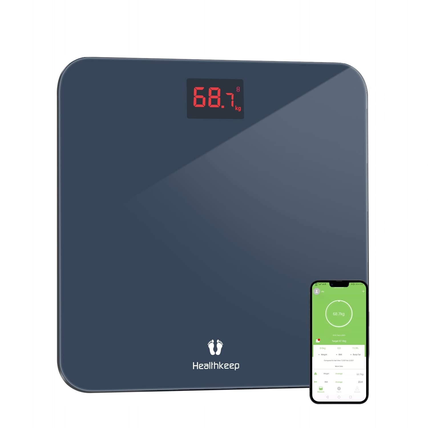 Bathroom scale Healthkeep LED BT with BMI max.180kg grey AH7167